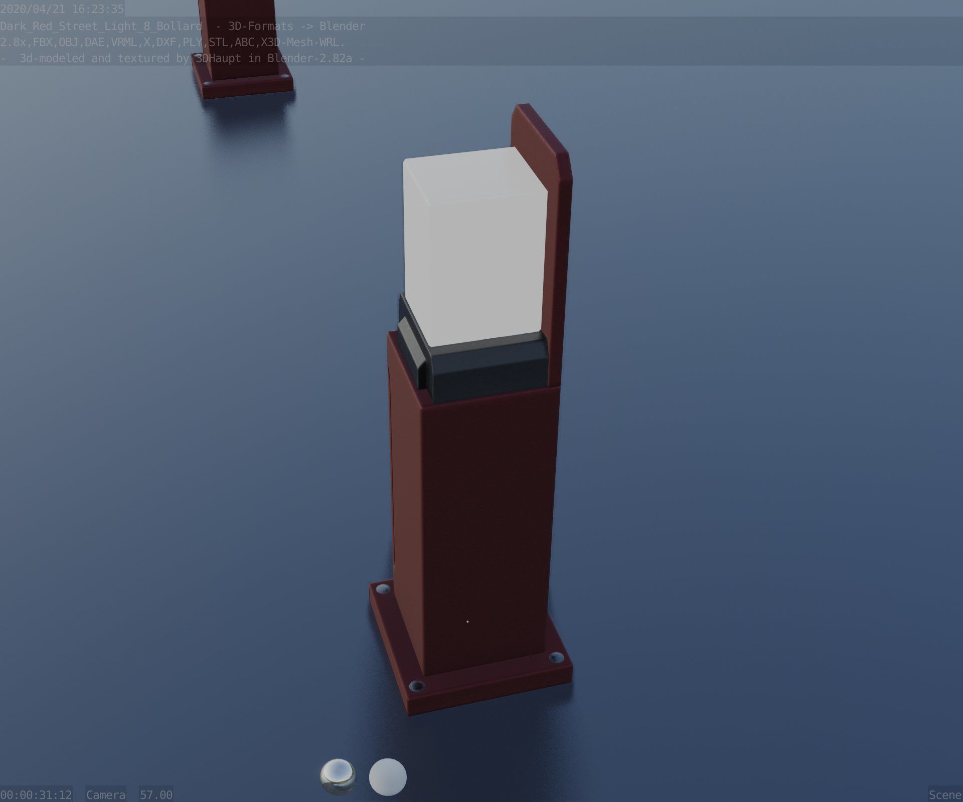 Street Light 8 Bollard 500 mm Dark Red Version 2 Low-poly 3D model_67