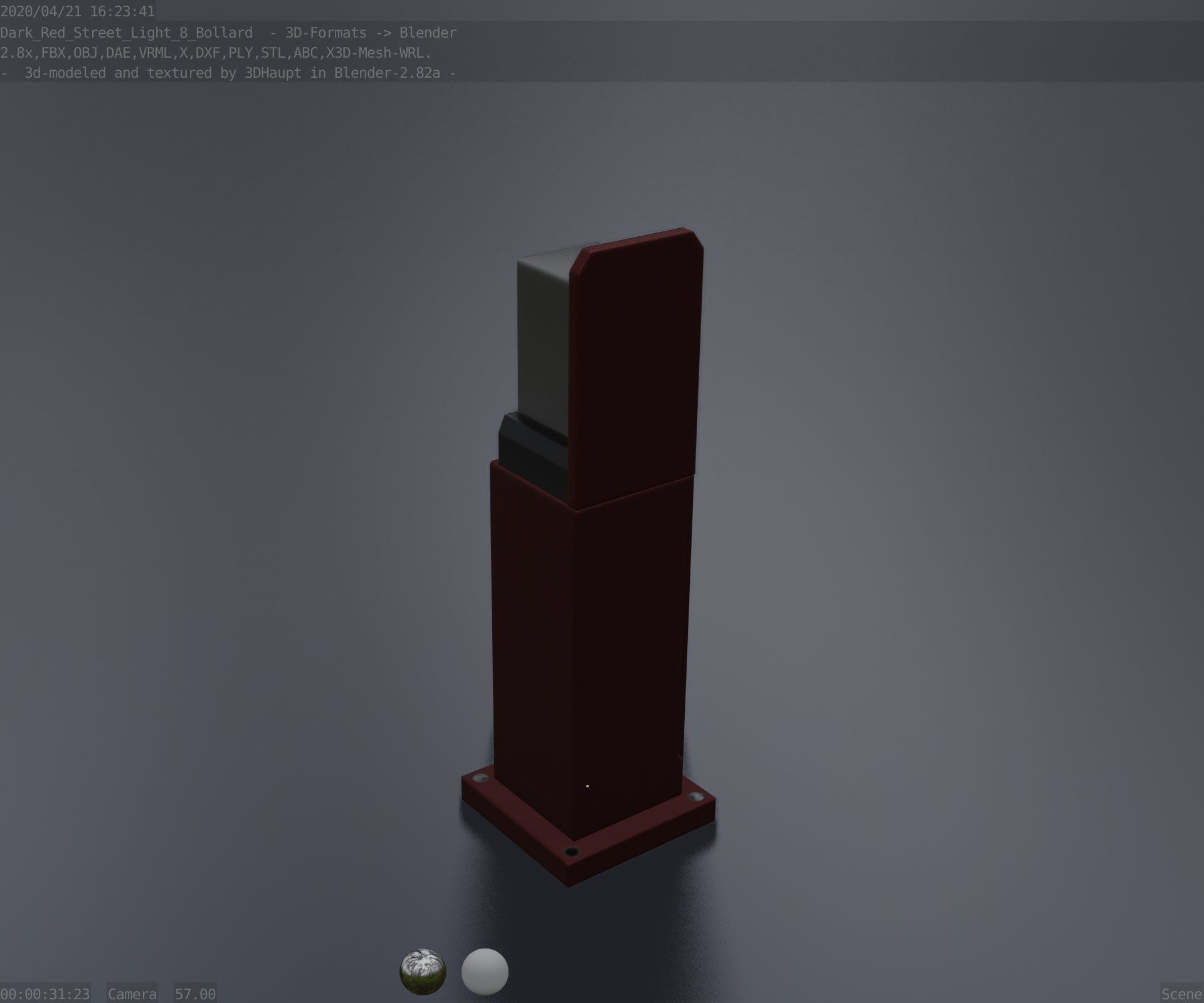 Street Light 8 Bollard 500 mm Dark Red Version 2 Low-poly 3D model_78