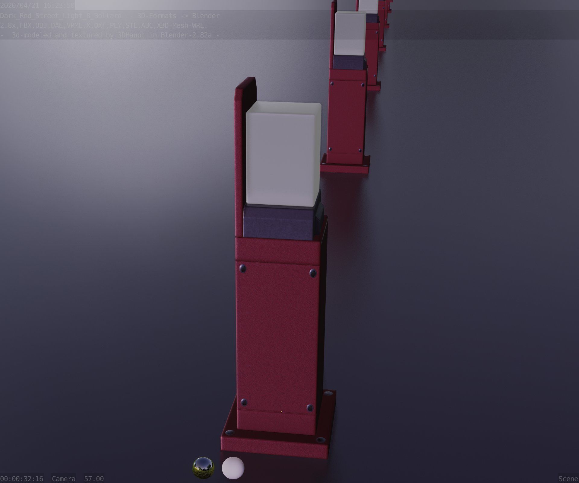 Street Light 8 Bollard 500 mm Dark Red Version 2 Low-poly 3D model_95