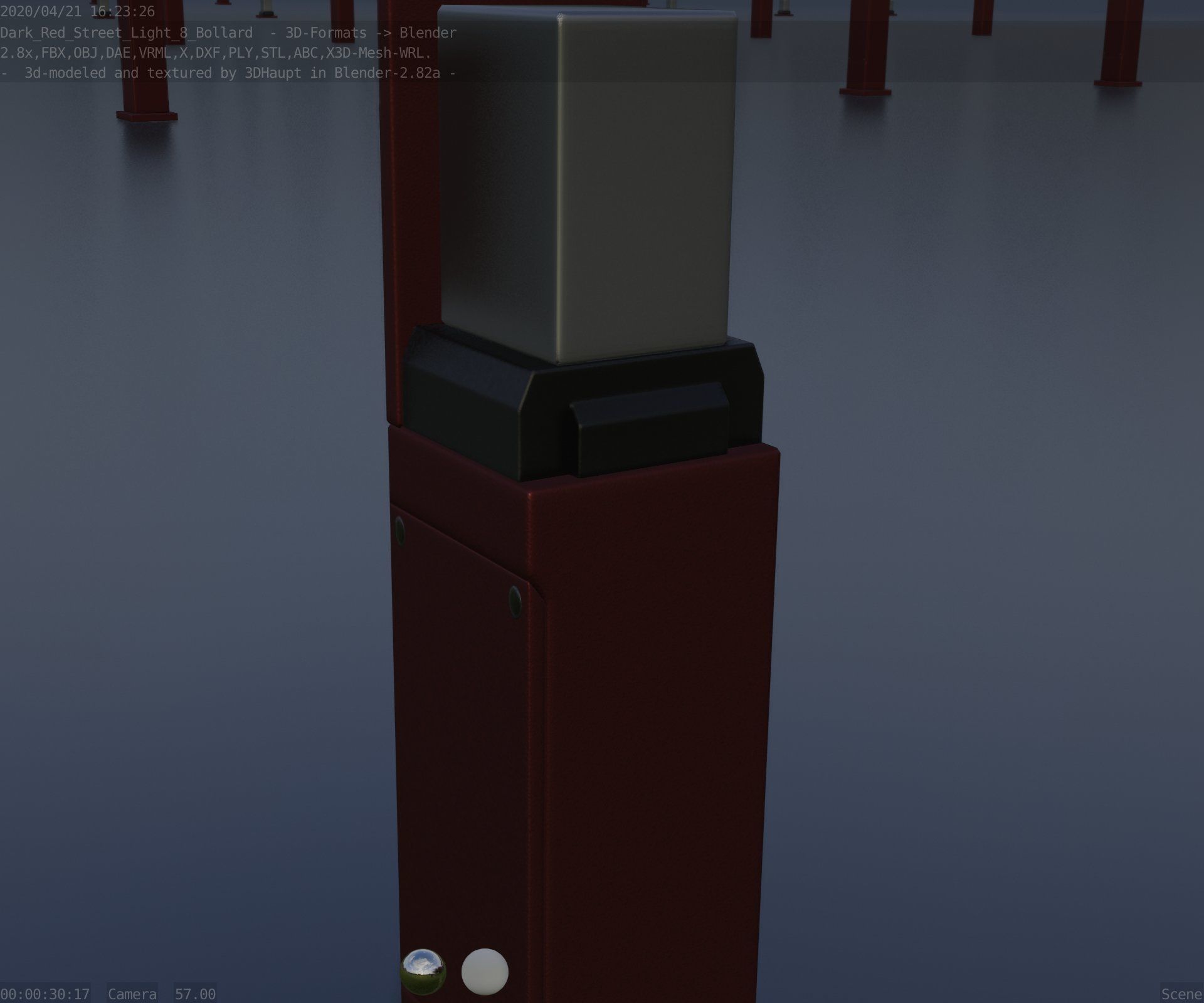 Street Light 8 Bollard 500 mm Dark Red Version 2 Low-poly 3D model_48