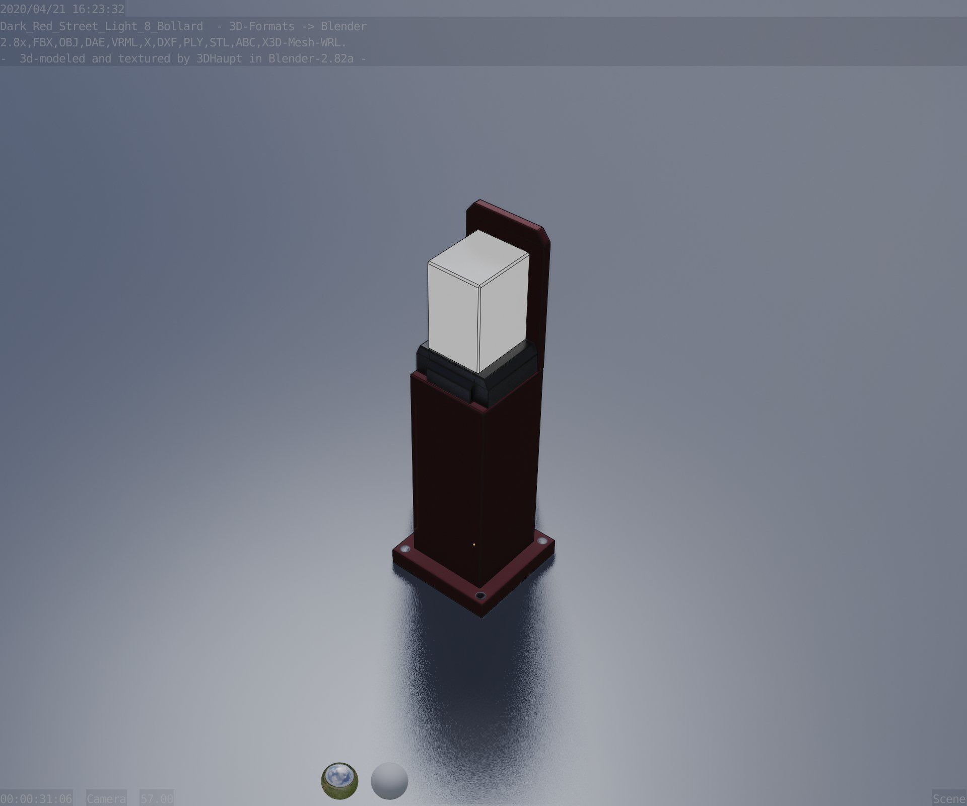 Street Light 8 Bollard 500 mm Dark Red Version 2 Low-poly 3D model_61