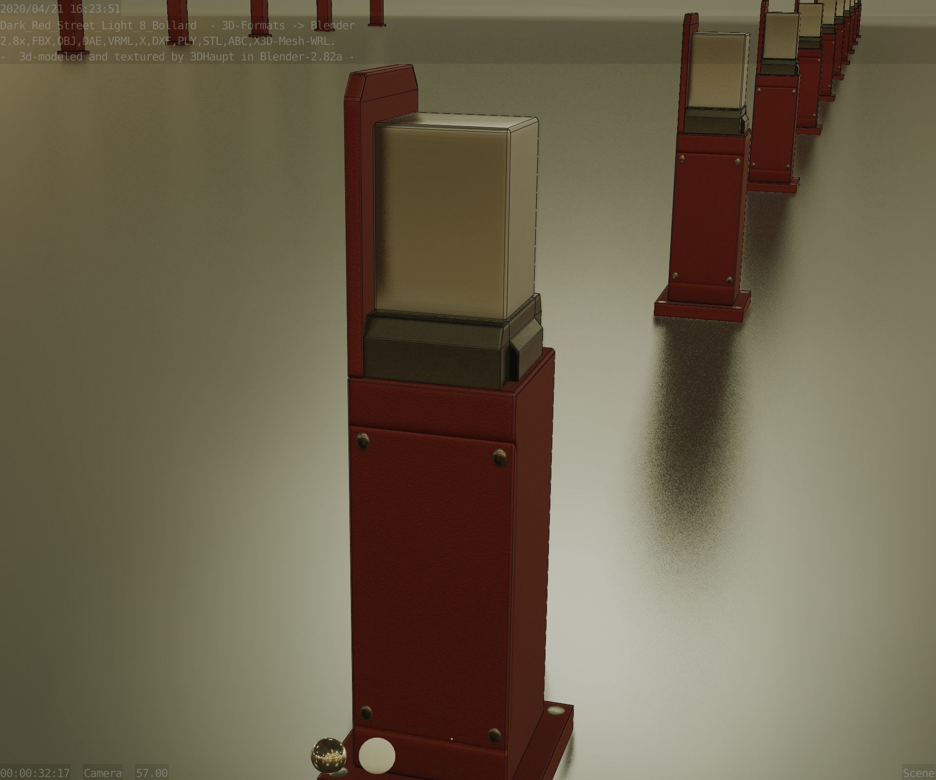 Street Light 8 Bollard 500 mm Dark Red Version 2 Low-poly 3D model_30