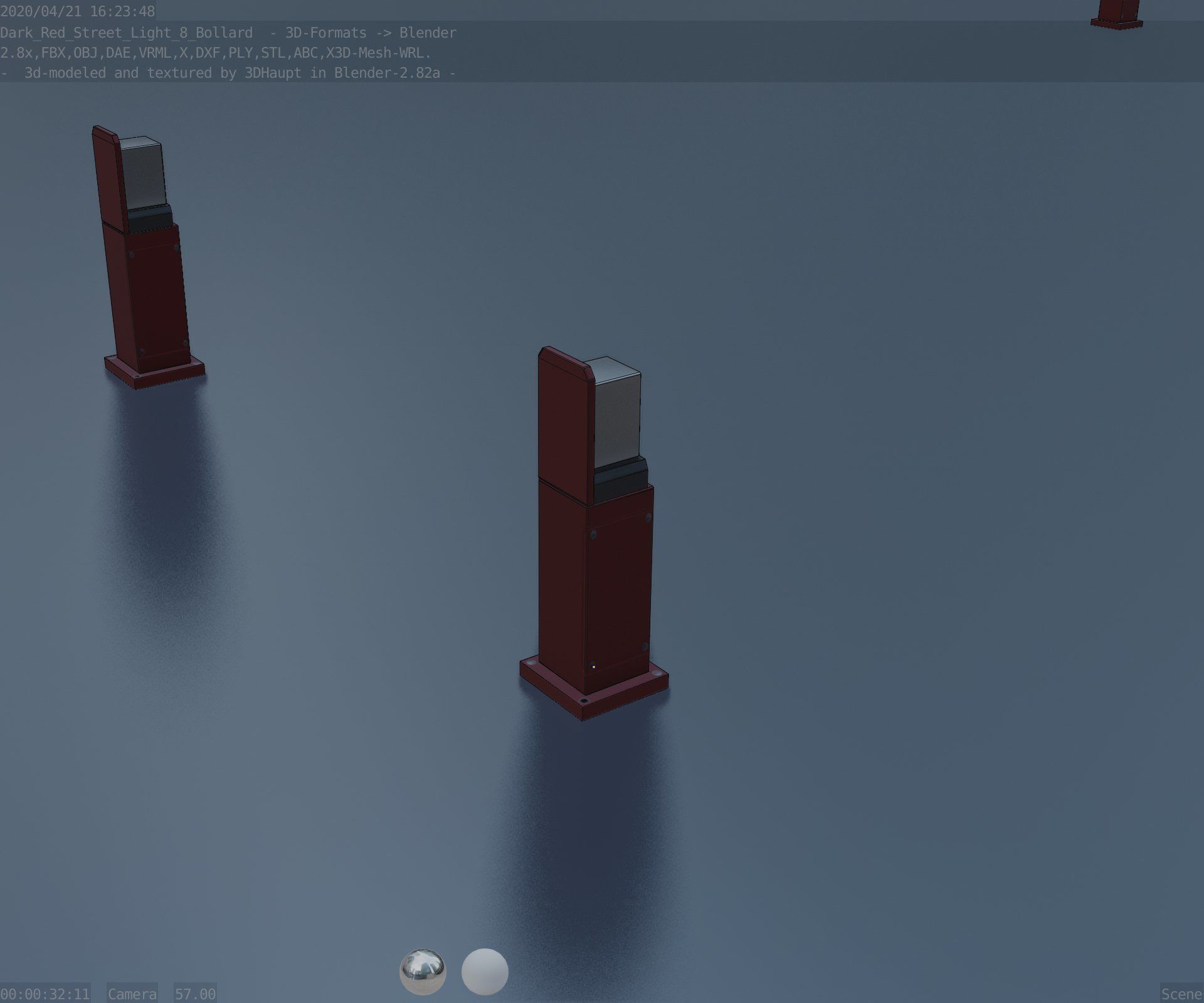 Street Light 8 Bollard 500 mm Dark Red Version 2 Low-poly 3D model_90