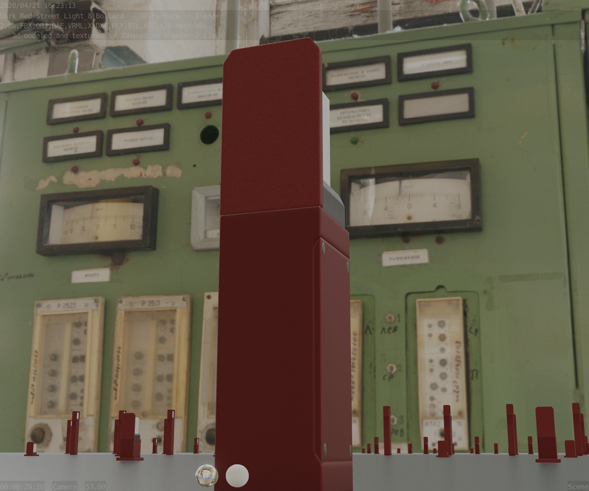 Street Light 8 Bollard 500 mm Dark Red Version 2 Low-poly 3D model_28