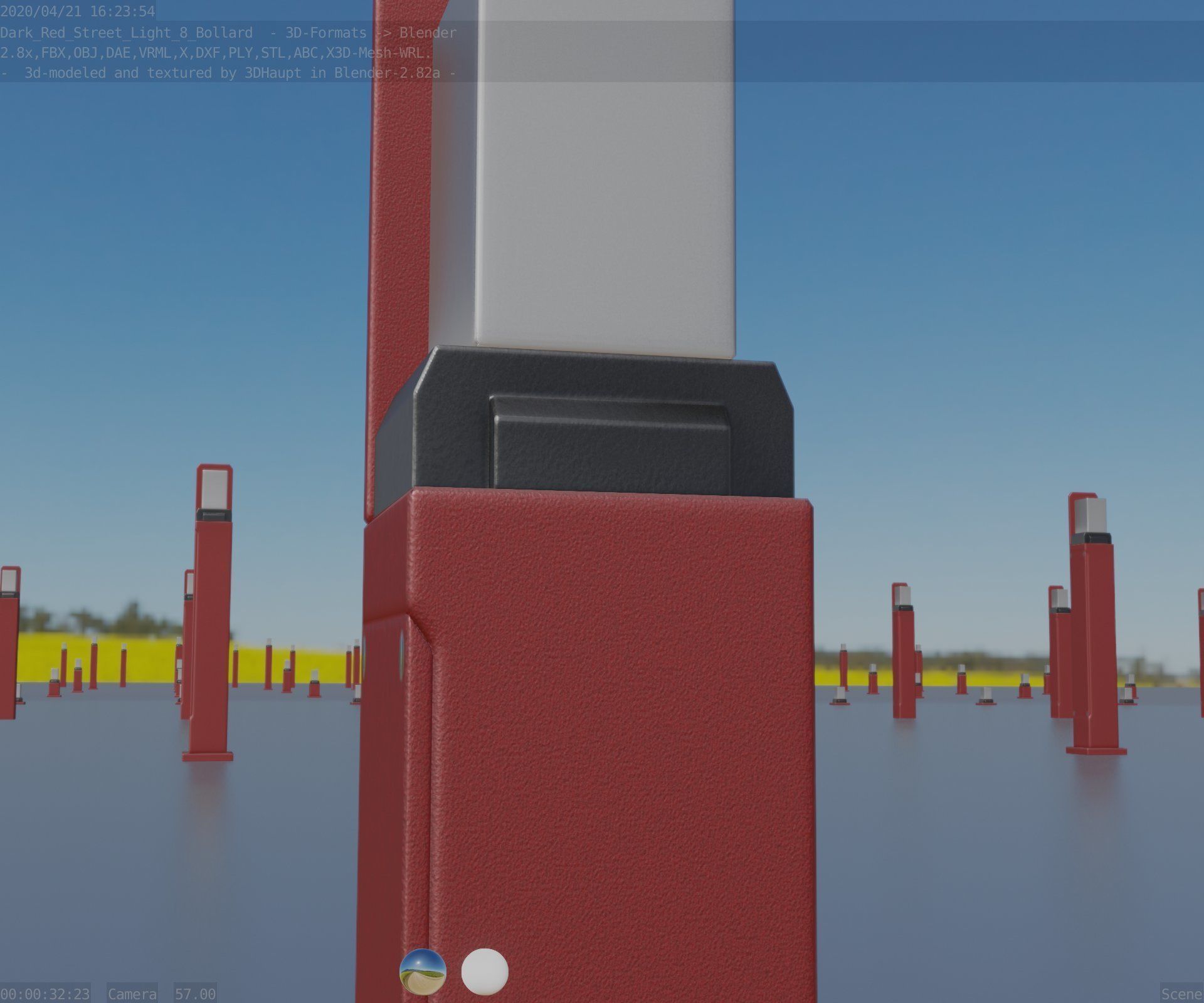 Street Light 8 Bollard 500 mm Dark Red Version 2 Low-poly 3D model_36