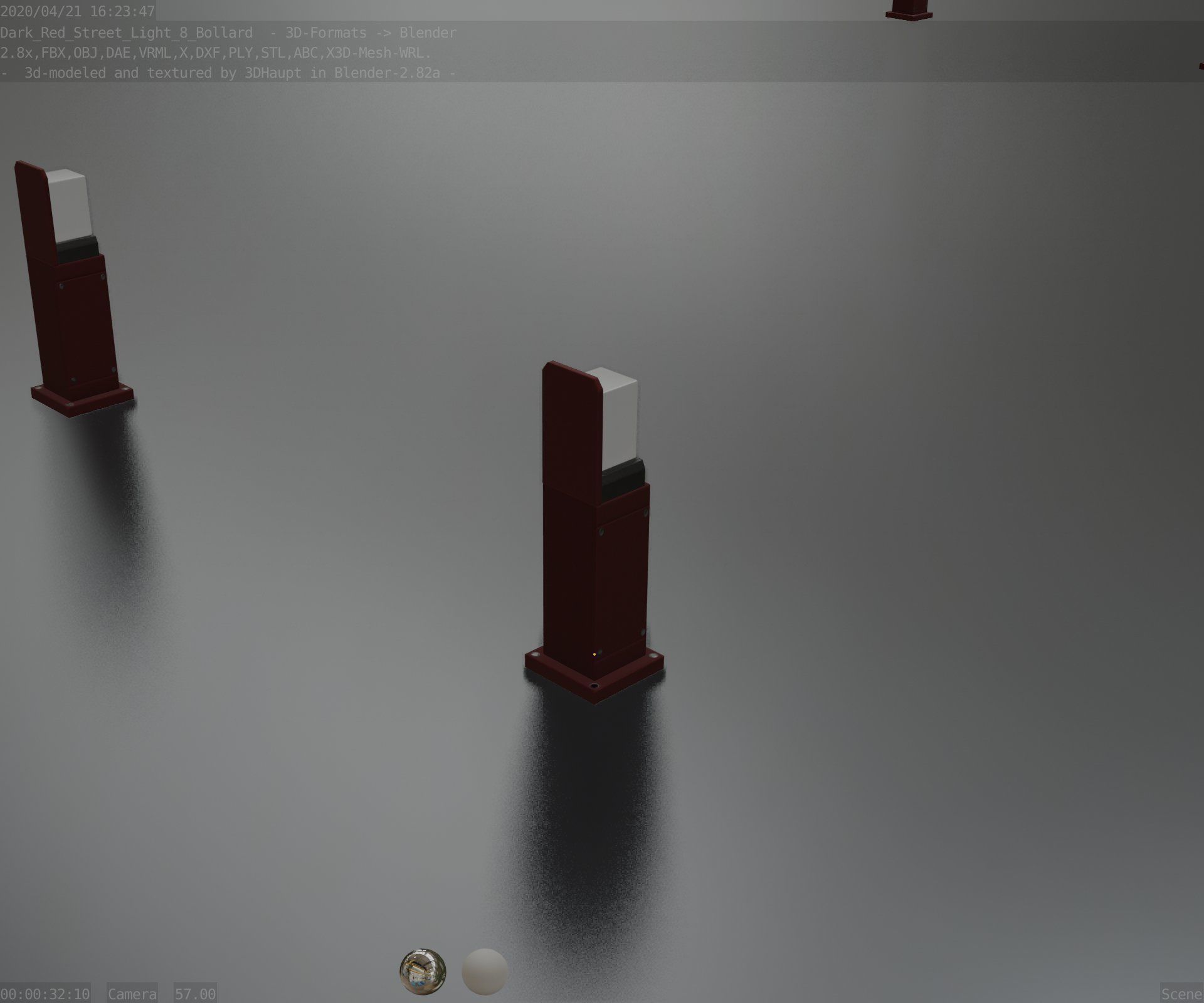 Street Light 8 Bollard 500 mm Dark Red Version 2 Low-poly 3D model_89