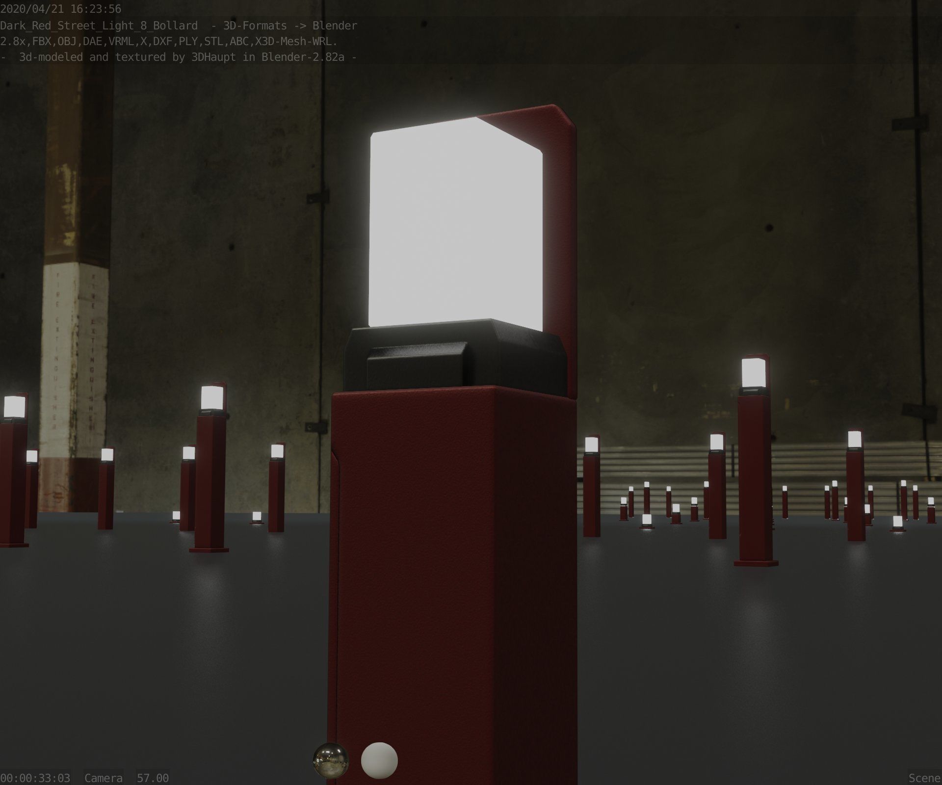 Street Light 8 Bollard 500 mm Dark Red Version 2 Low-poly 3D model_40