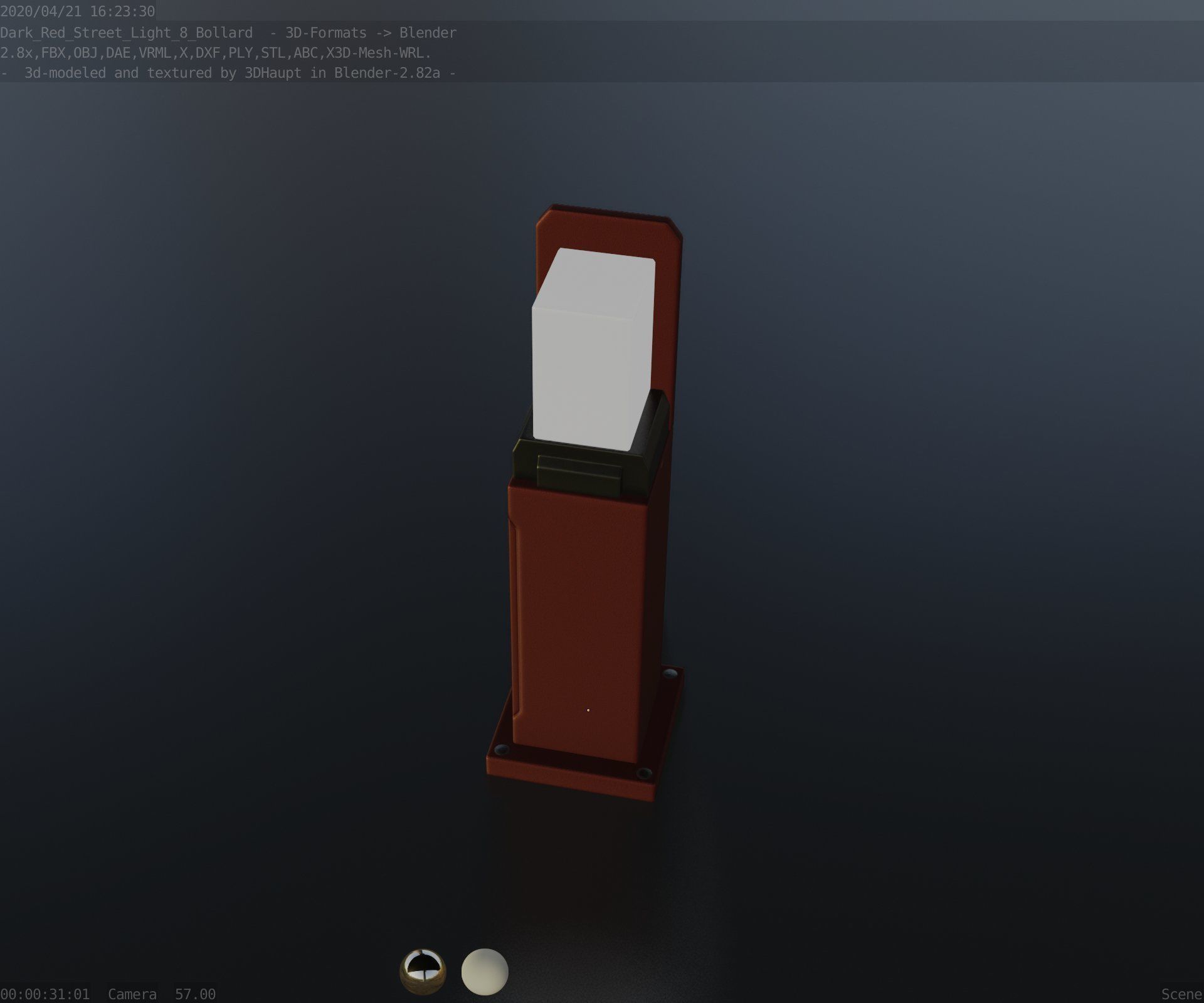 Street Light 8 Bollard 500 mm Dark Red Version 2 Low-poly 3D model_56