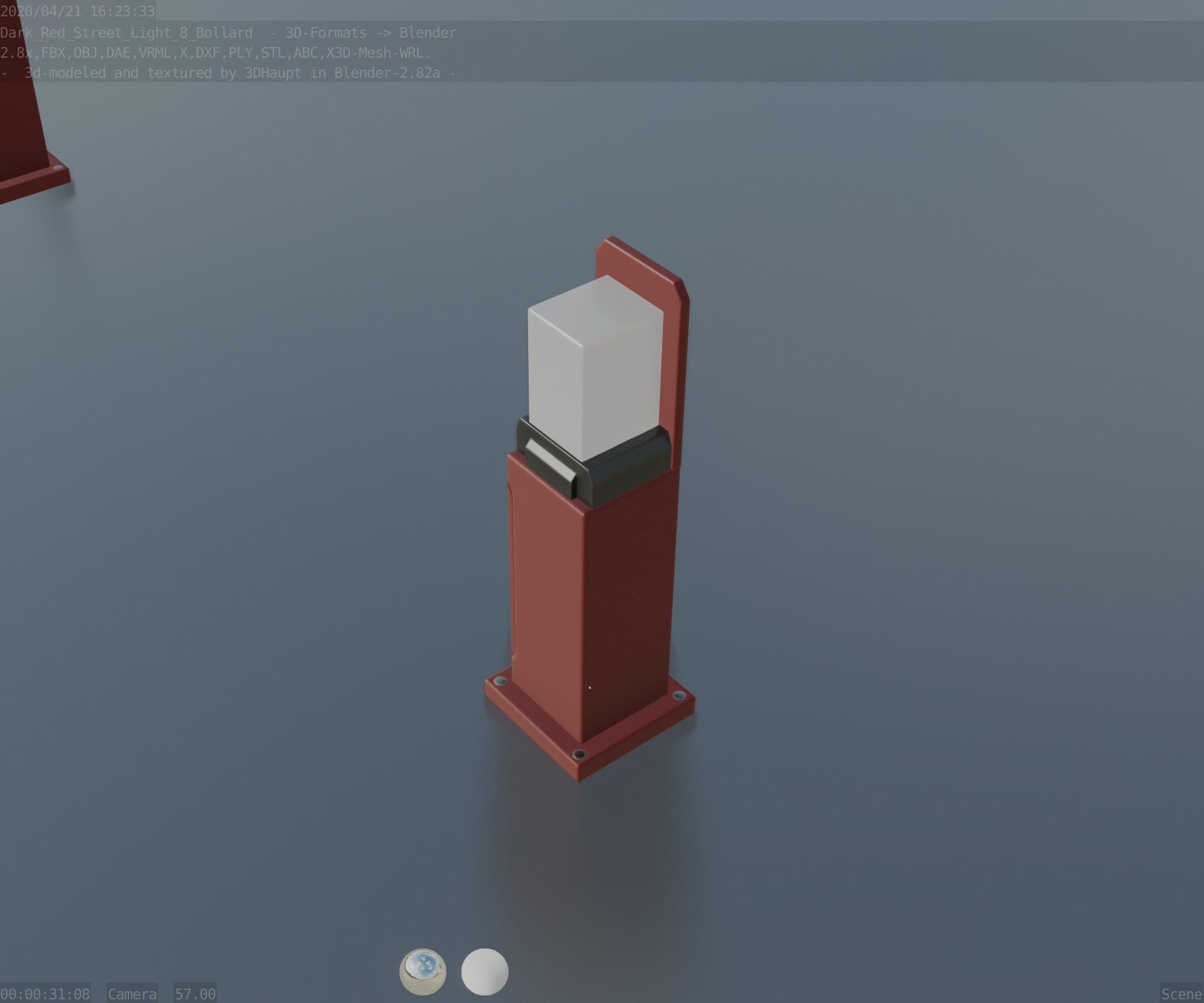 Street Light 8 Bollard 500 mm Dark Red Version 2 Low-poly 3D model_63