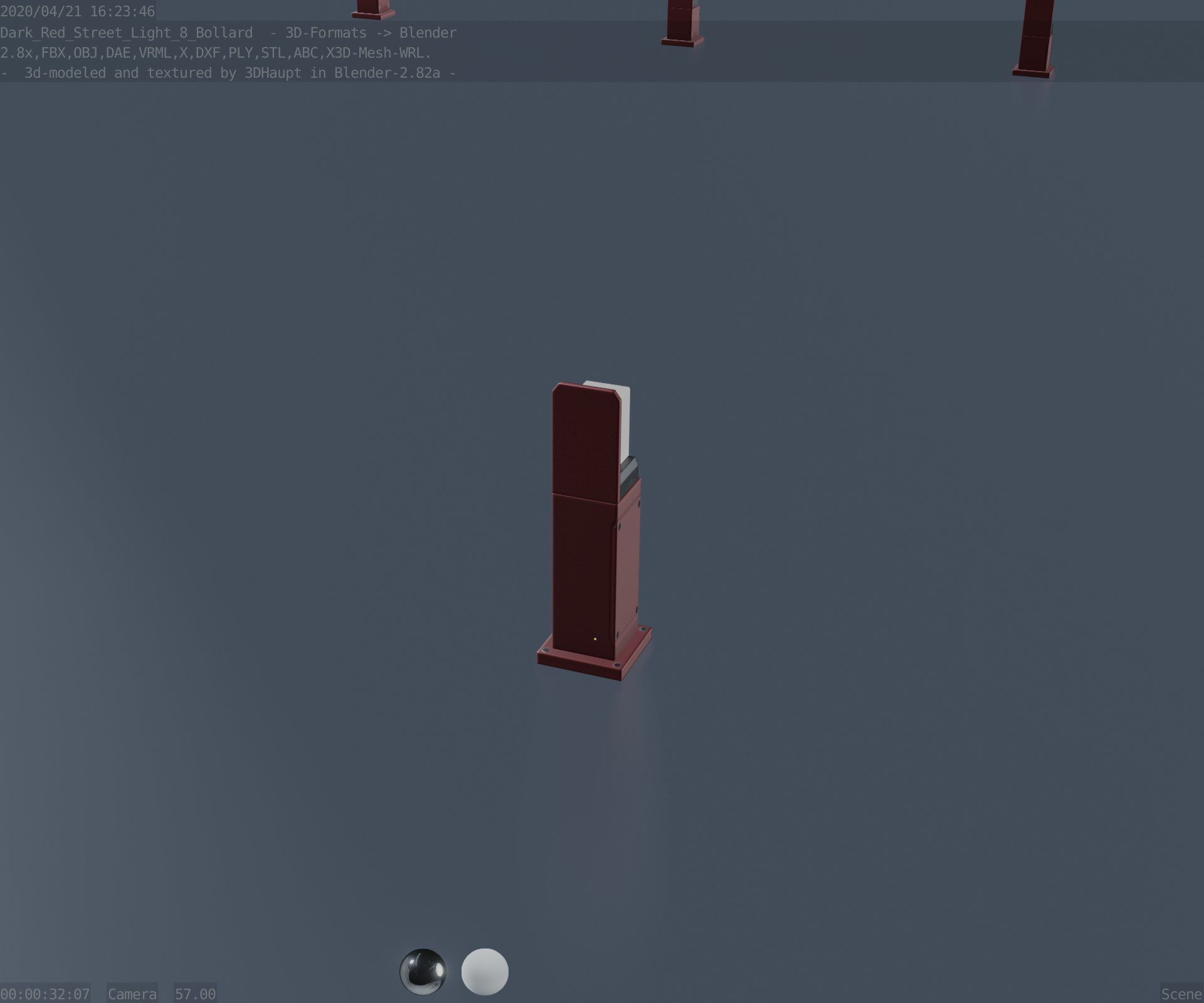 Street Light 8 Bollard 500 mm Dark Red Version 2 Low-poly 3D model_86