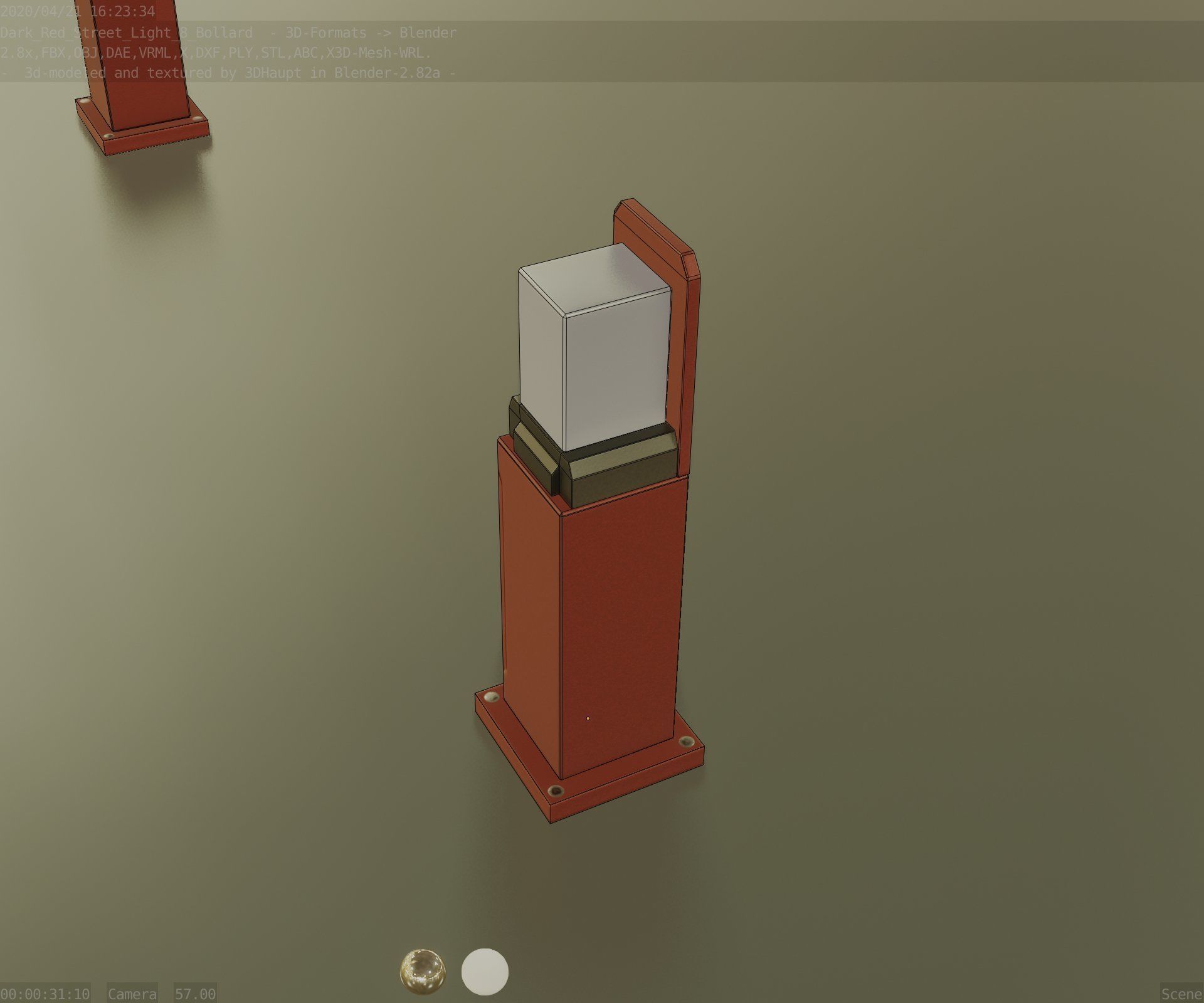 Street Light 8 Bollard 500 mm Dark Red Version 2 Low-poly 3D model_65