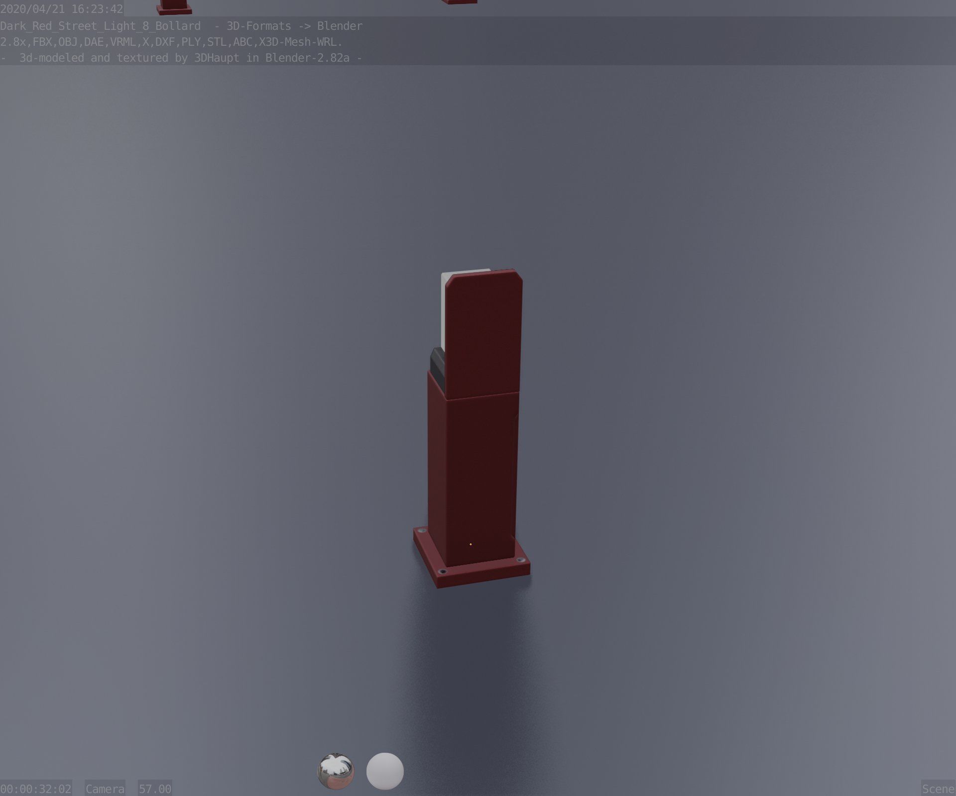 Street Light 8 Bollard 500 mm Dark Red Version 2 Low-poly 3D model_81