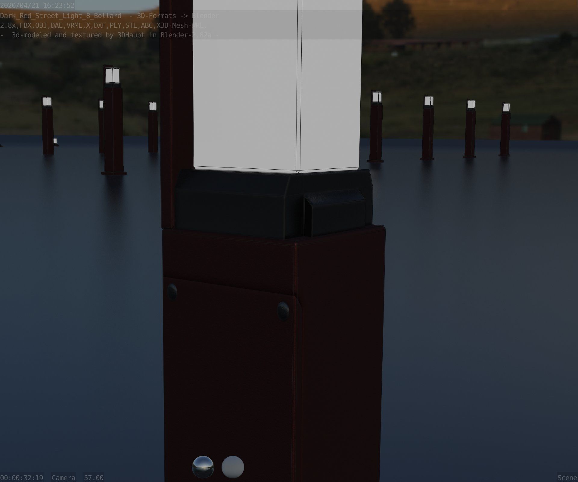 Street Light 8 Bollard 500 mm Dark Red Version 2 Low-poly 3D model_32