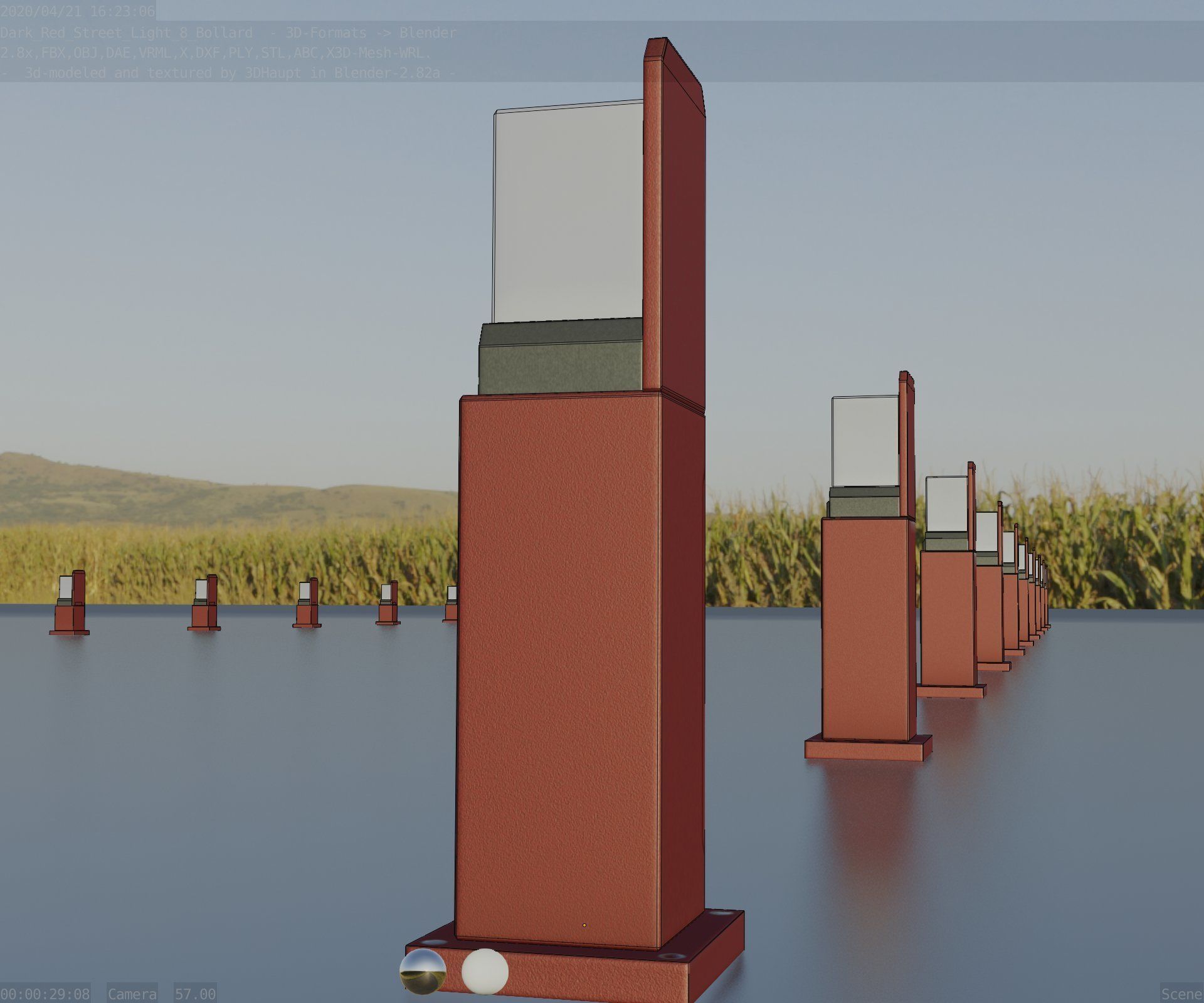 Street Light 8 Bollard 500 mm Dark Red Version 2 Low-poly 3D model_16