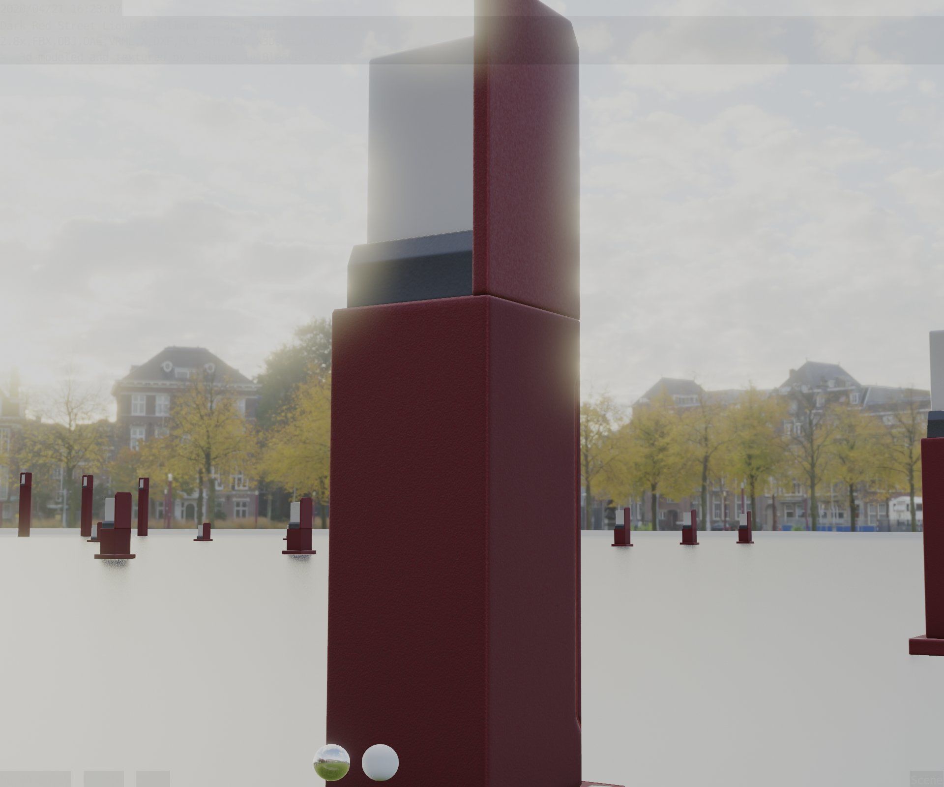 Street Light 8 Bollard 500 mm Dark Red Version 2 Low-poly 3D model_18