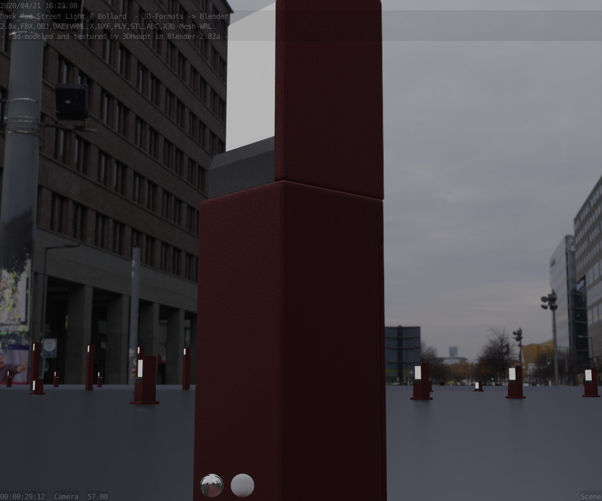 Street Light 8 Bollard 500 mm Dark Red Version 2 Low-poly 3D model_20