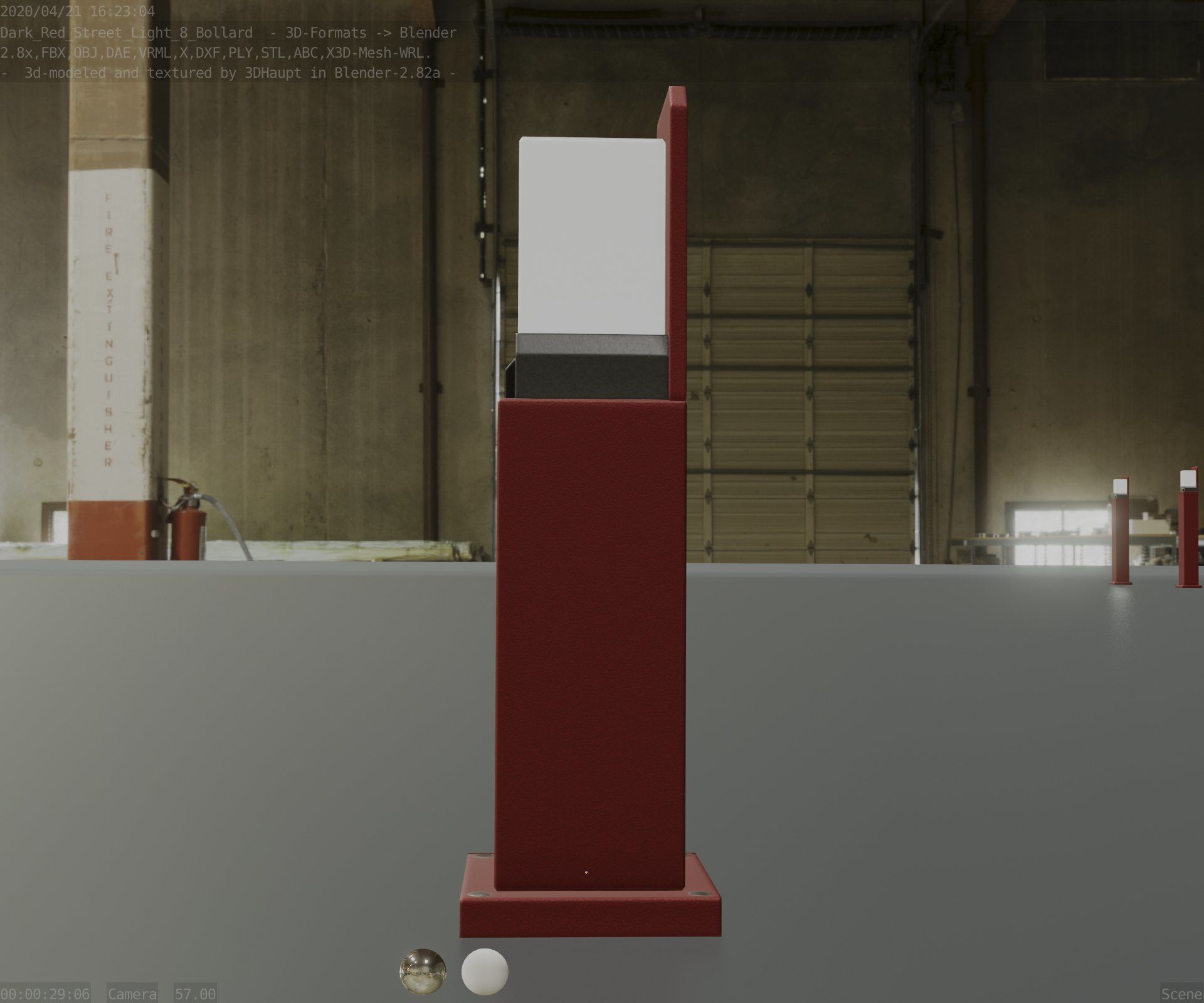 Street Light 8 Bollard 500 mm Dark Red Version 2 Low-poly 3D model_14