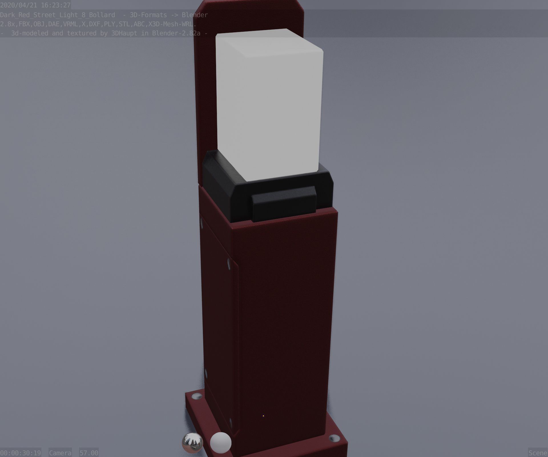Street Light 8 Bollard 500 mm Dark Red Version 2 Low-poly 3D model_50