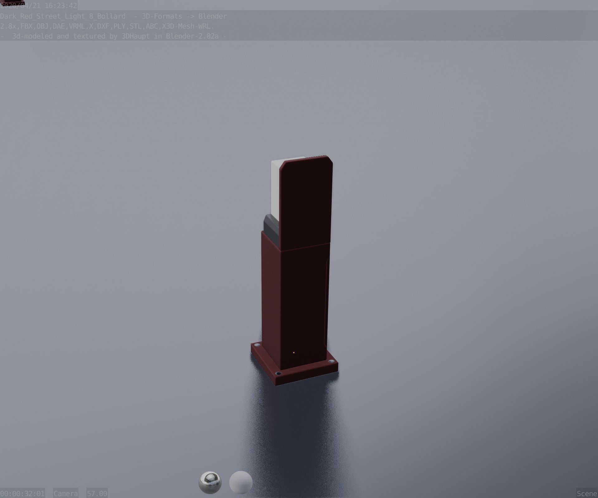 Street Light 8 Bollard 500 mm Dark Red Version 2 Low-poly 3D model_80
