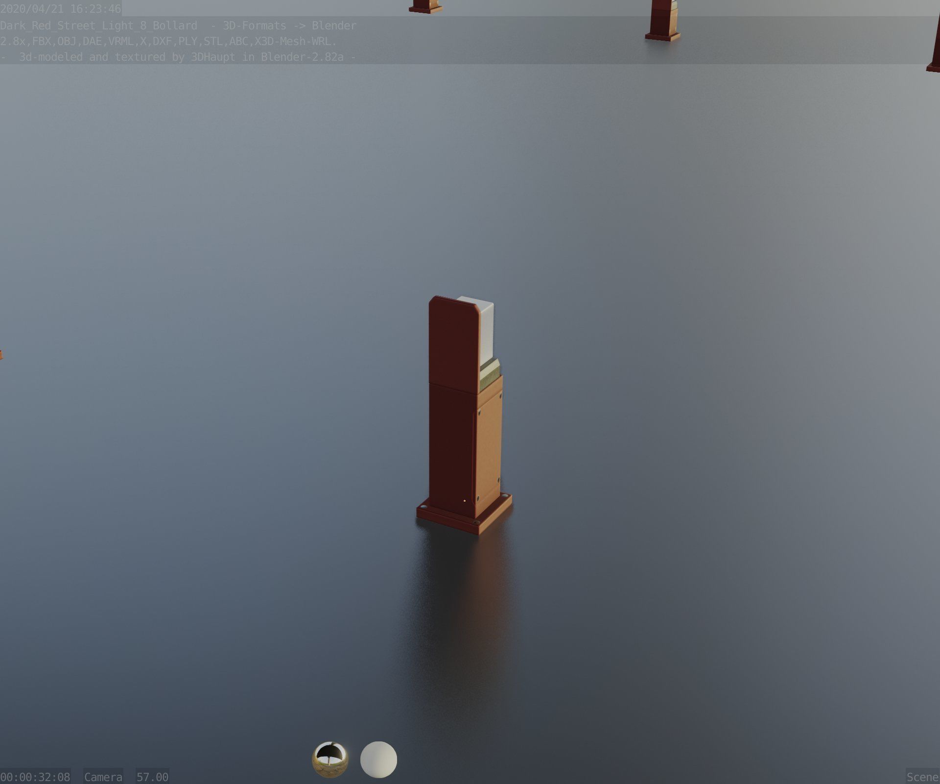 Street Light 8 Bollard 500 mm Dark Red Version 2 Low-poly 3D model_87