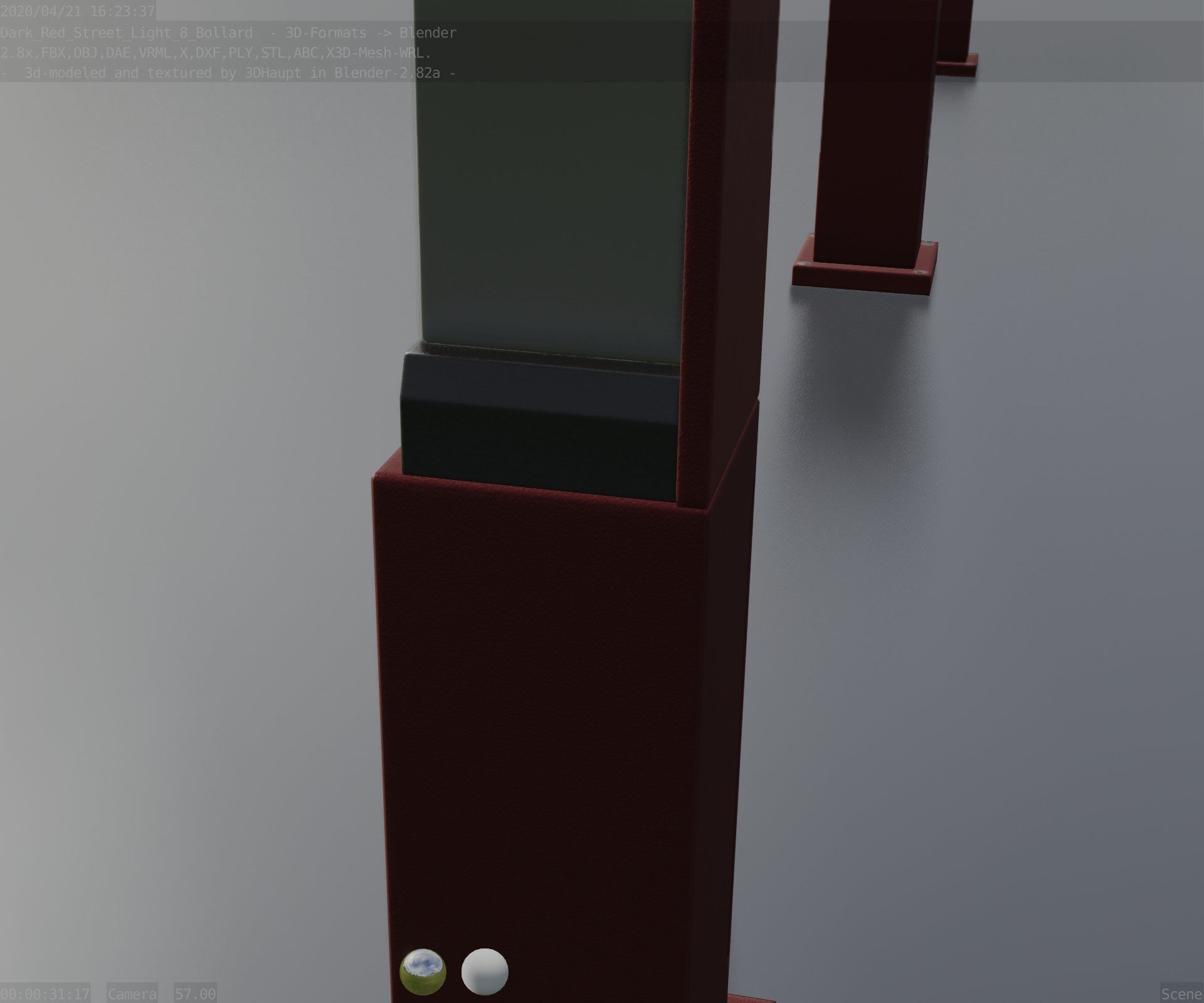 Street Light 8 Bollard 500 mm Dark Red Version 2 Low-poly 3D model_72