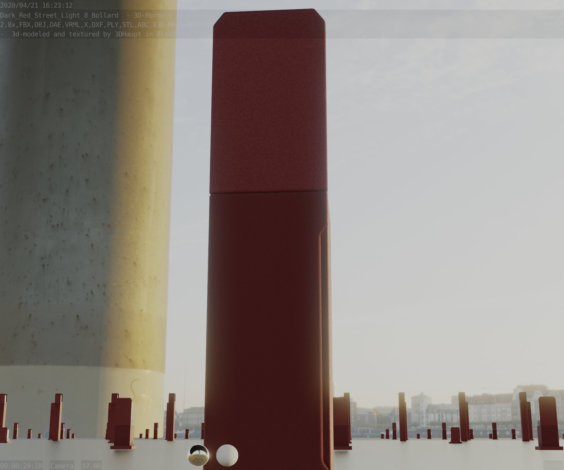 Street Light 8 Bollard 500 mm Dark Red Version 2 Low-poly 3D model_26