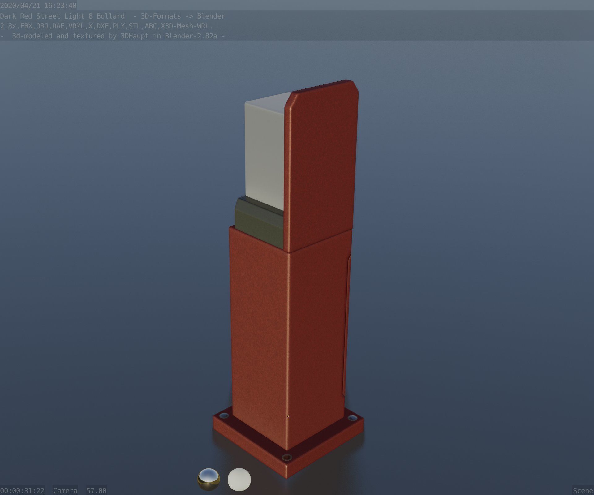 Street Light 8 Bollard 500 mm Dark Red Version 2 Low-poly 3D model_77