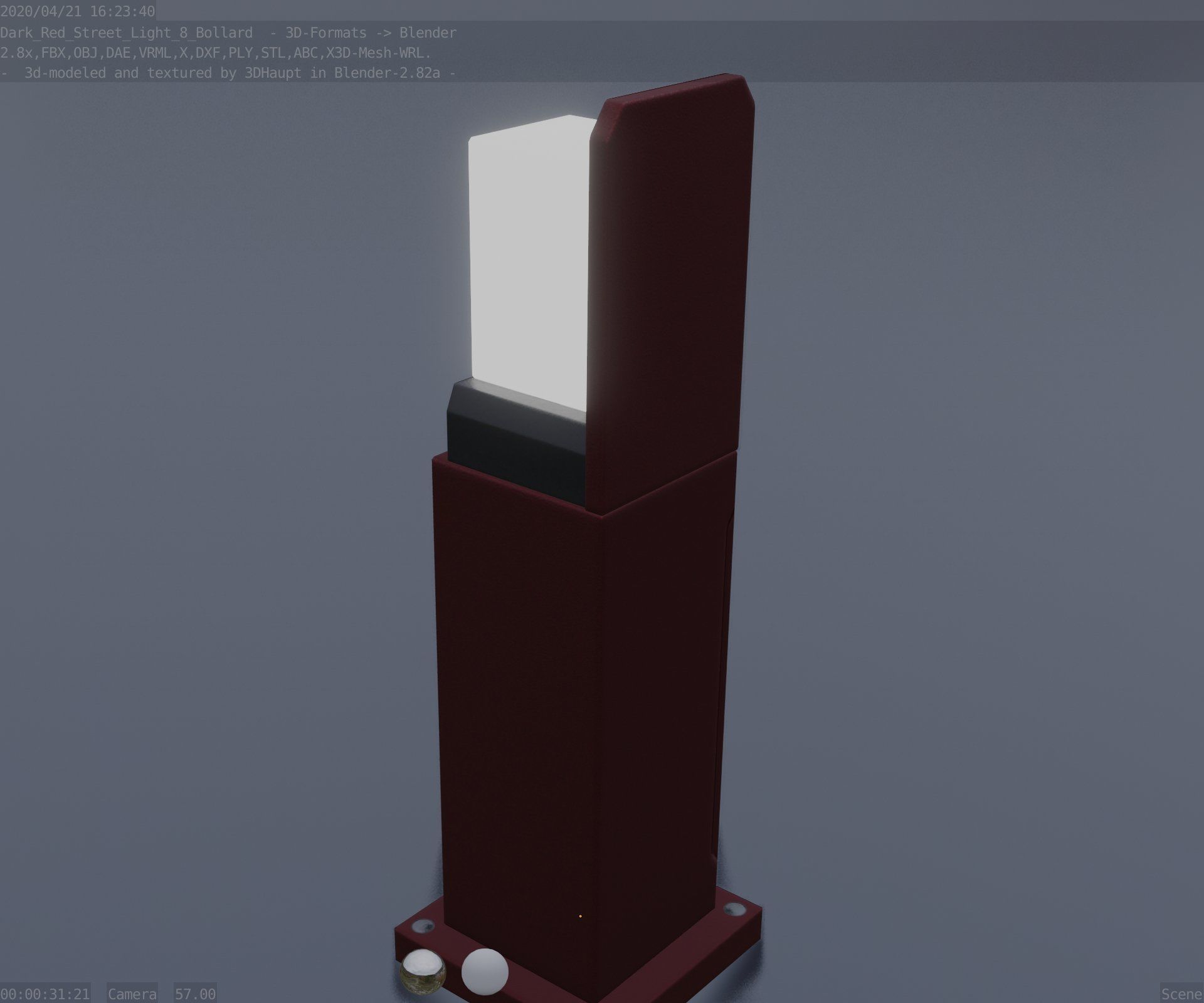 Street Light 8 Bollard 500 mm Dark Red Version 2 Low-poly 3D model_76