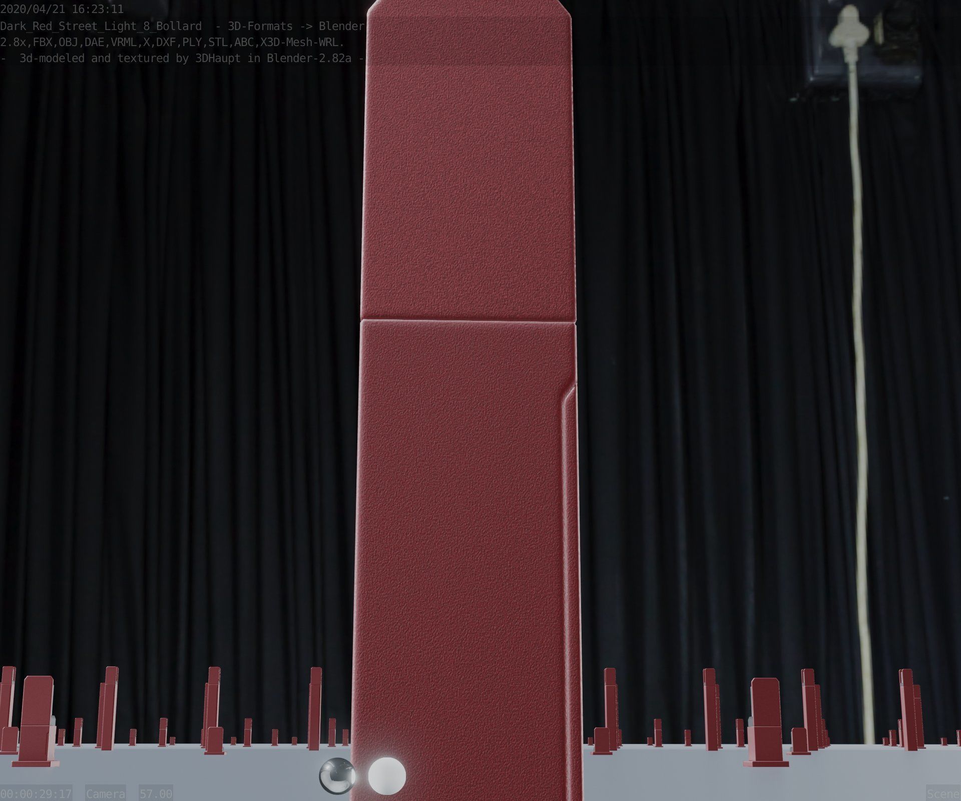 Street Light 8 Bollard 500 mm Dark Red Version 2 Low-poly 3D model_25
