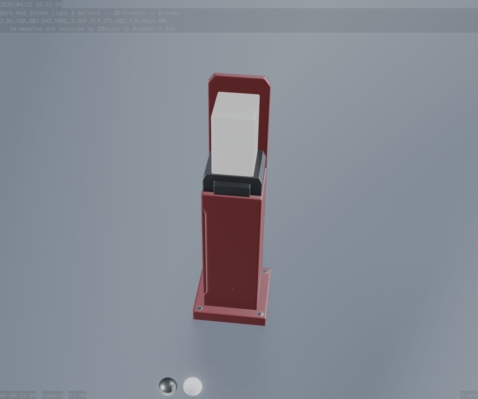 Street Light 8 Bollard 500 mm Dark Red Version 2 Low-poly 3D model_55
