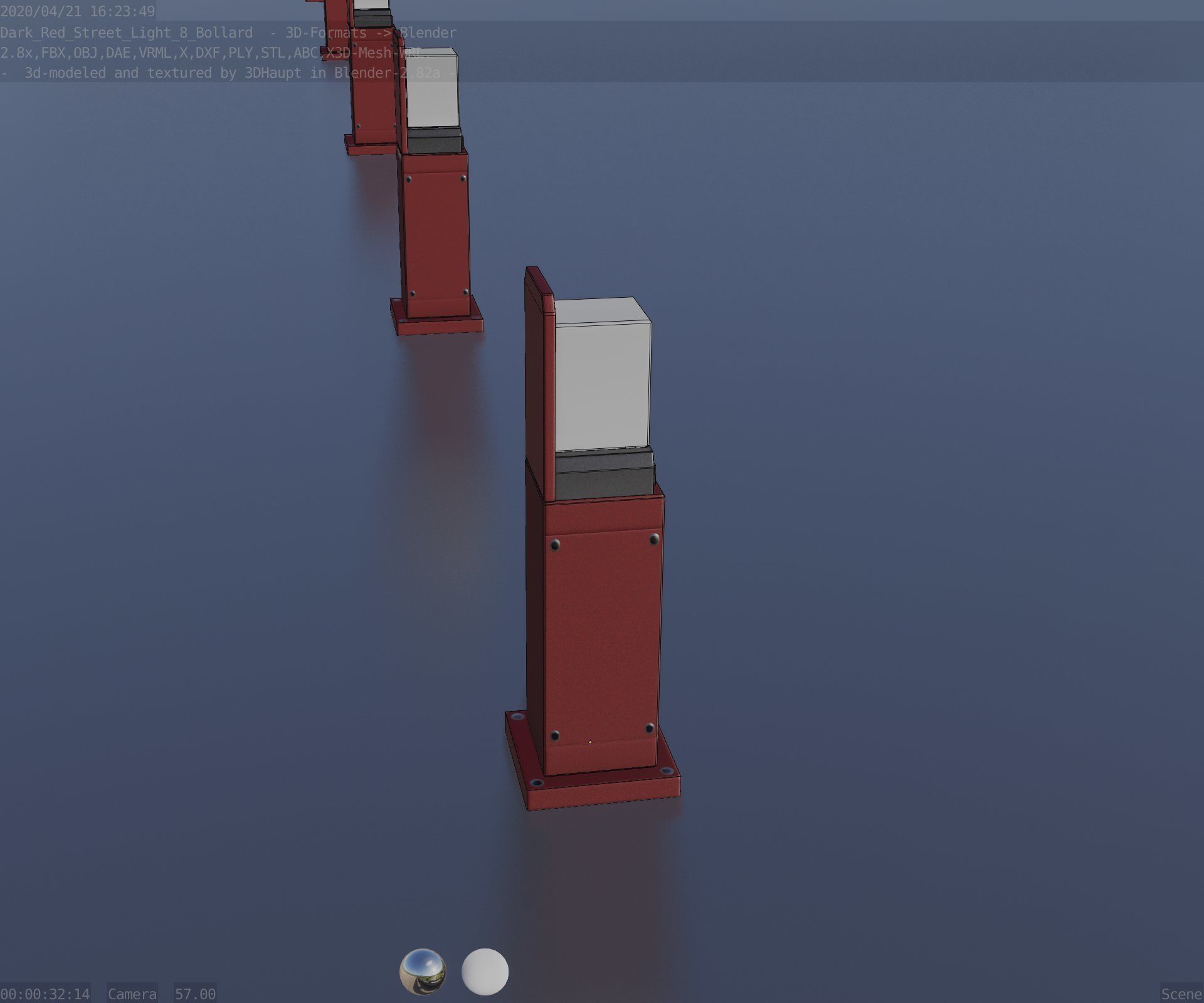 Street Light 8 Bollard 500 mm Dark Red Version 2 Low-poly 3D model_93