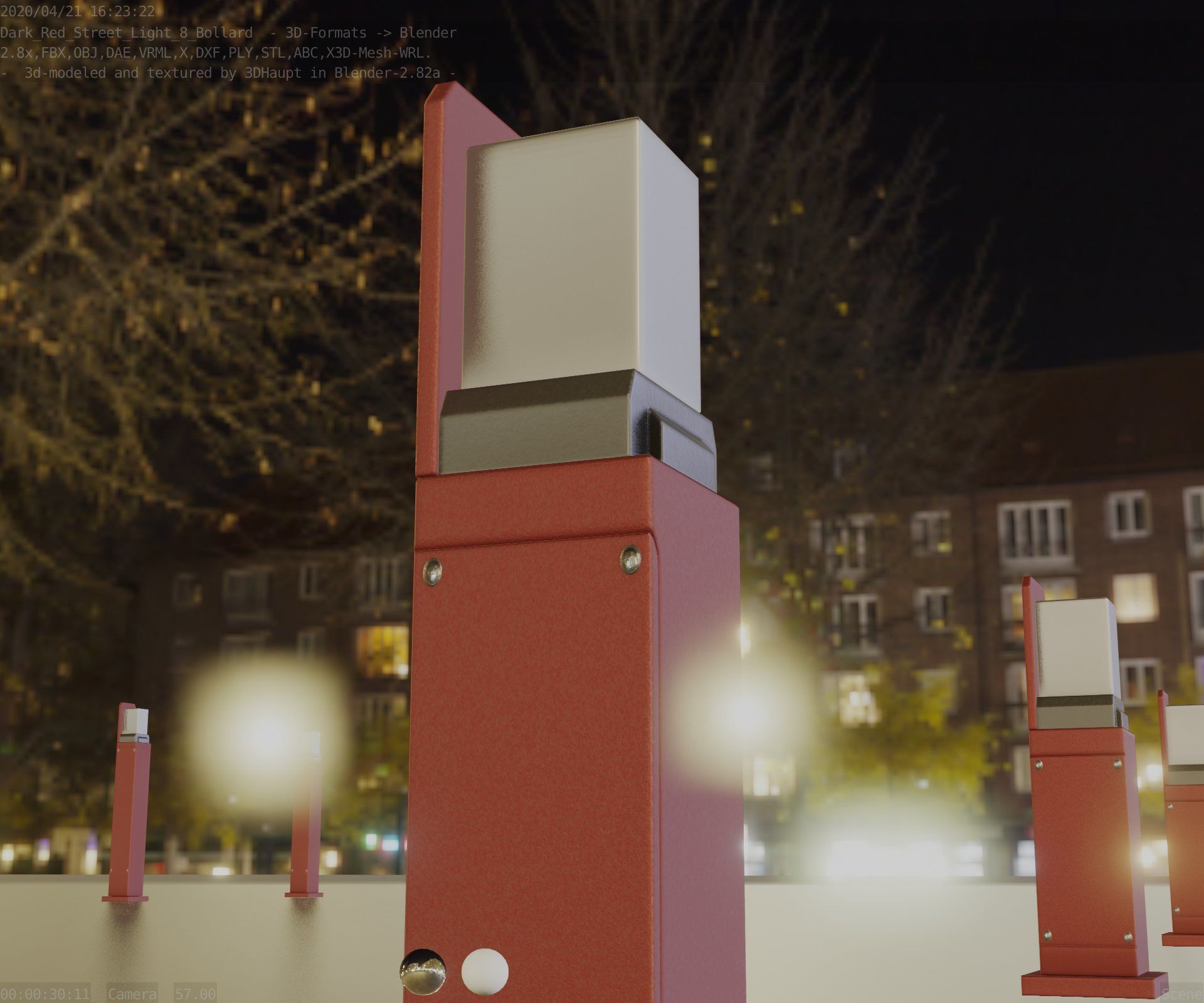 Street Light 8 Bollard 500 mm Dark Red Version 2 Low-poly 3D model_41