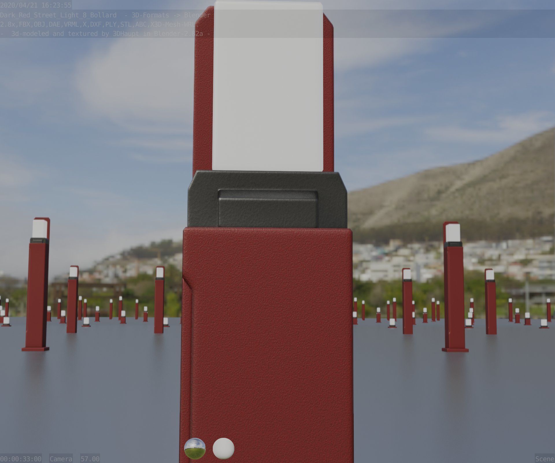 Street Light 8 Bollard 500 mm Dark Red Version 2 Low-poly 3D model_37