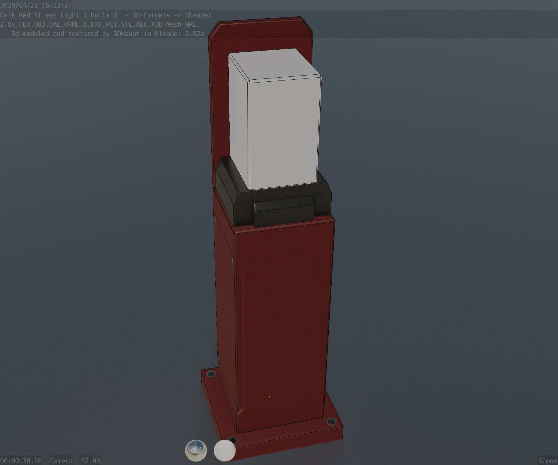 Street Light 8 Bollard 500 mm Dark Red Version 2 Low-poly 3D model_51