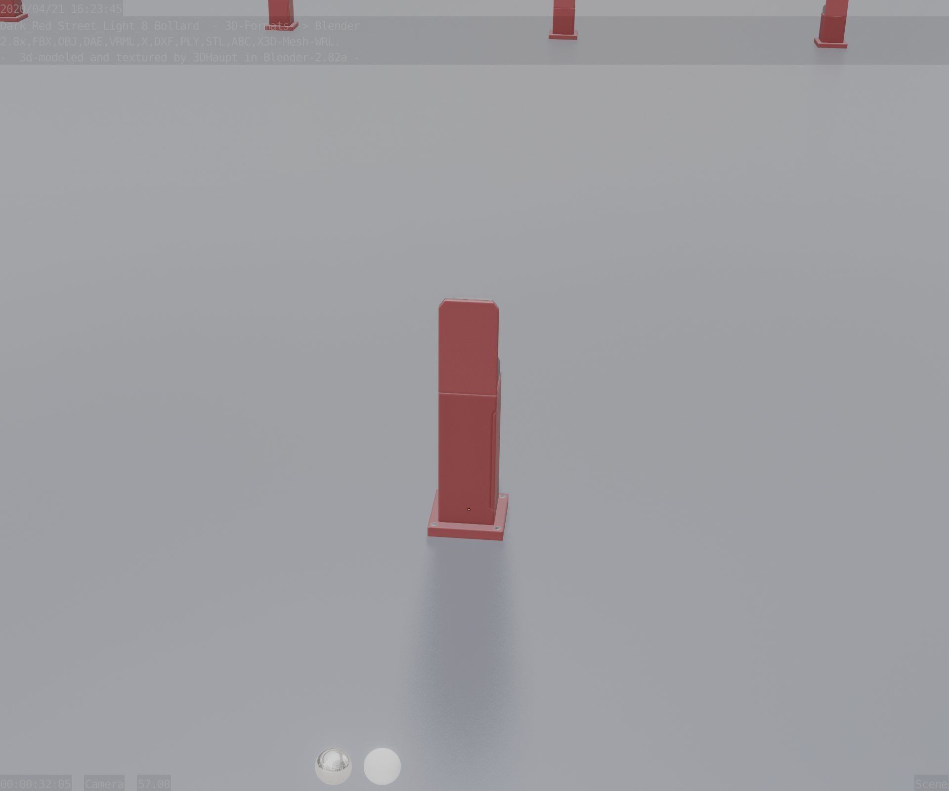 Street Light 8 Bollard 500 mm Dark Red Version 2 Low-poly 3D model_84
