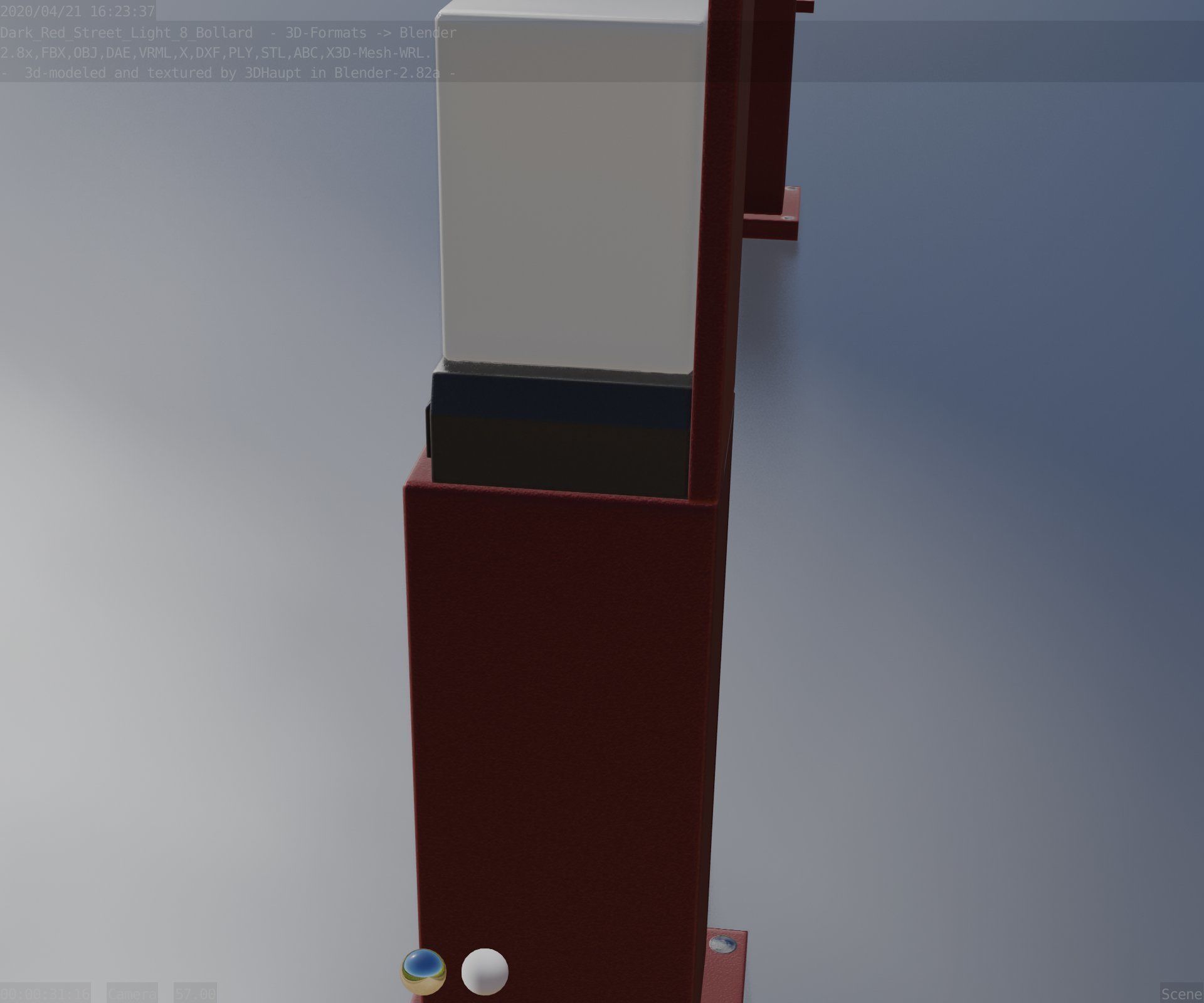Street Light 8 Bollard 500 mm Dark Red Version 2 Low-poly 3D model_71