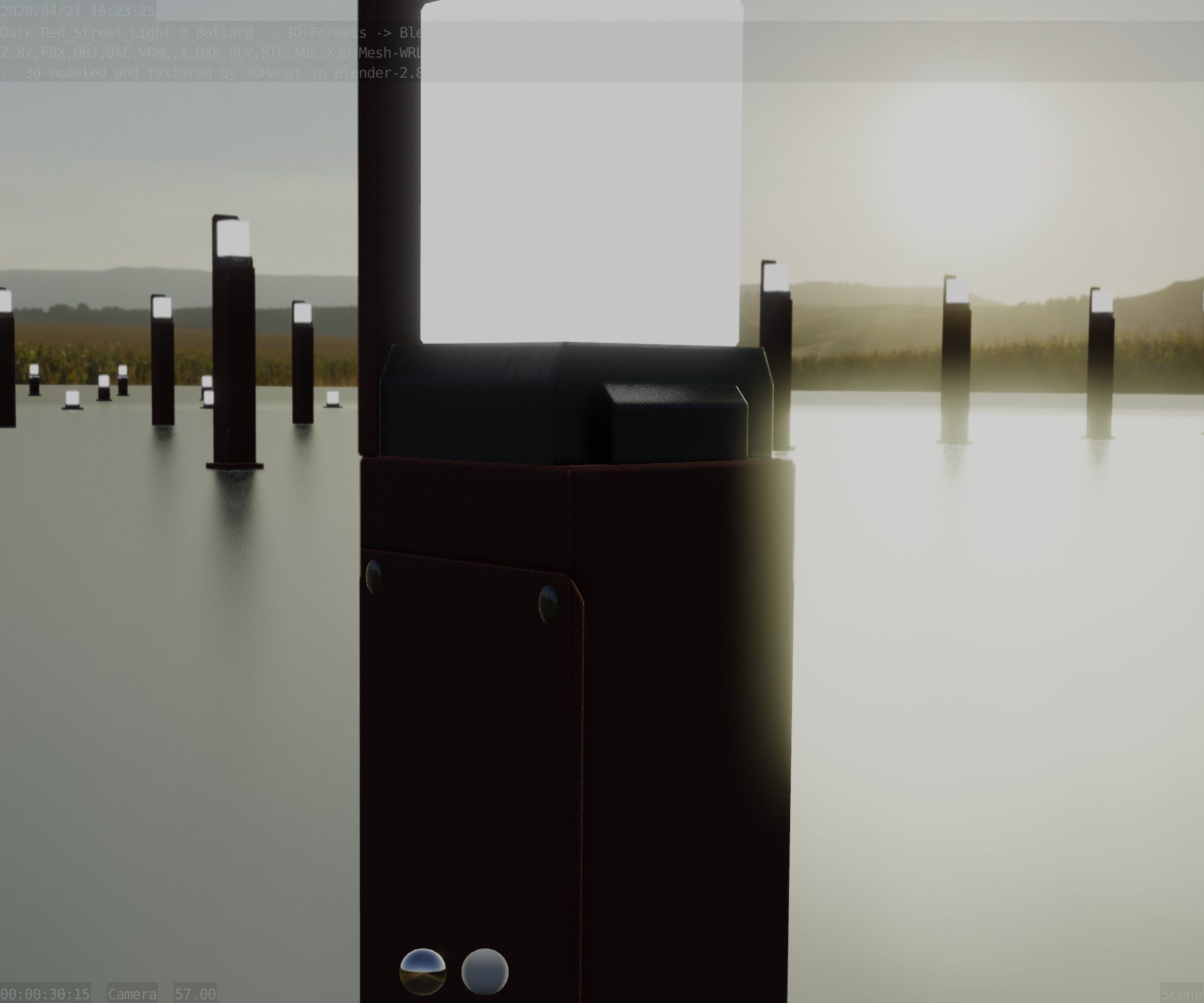 Street Light 8 Bollard 500 mm Dark Red Version 2 Low-poly 3D model_12