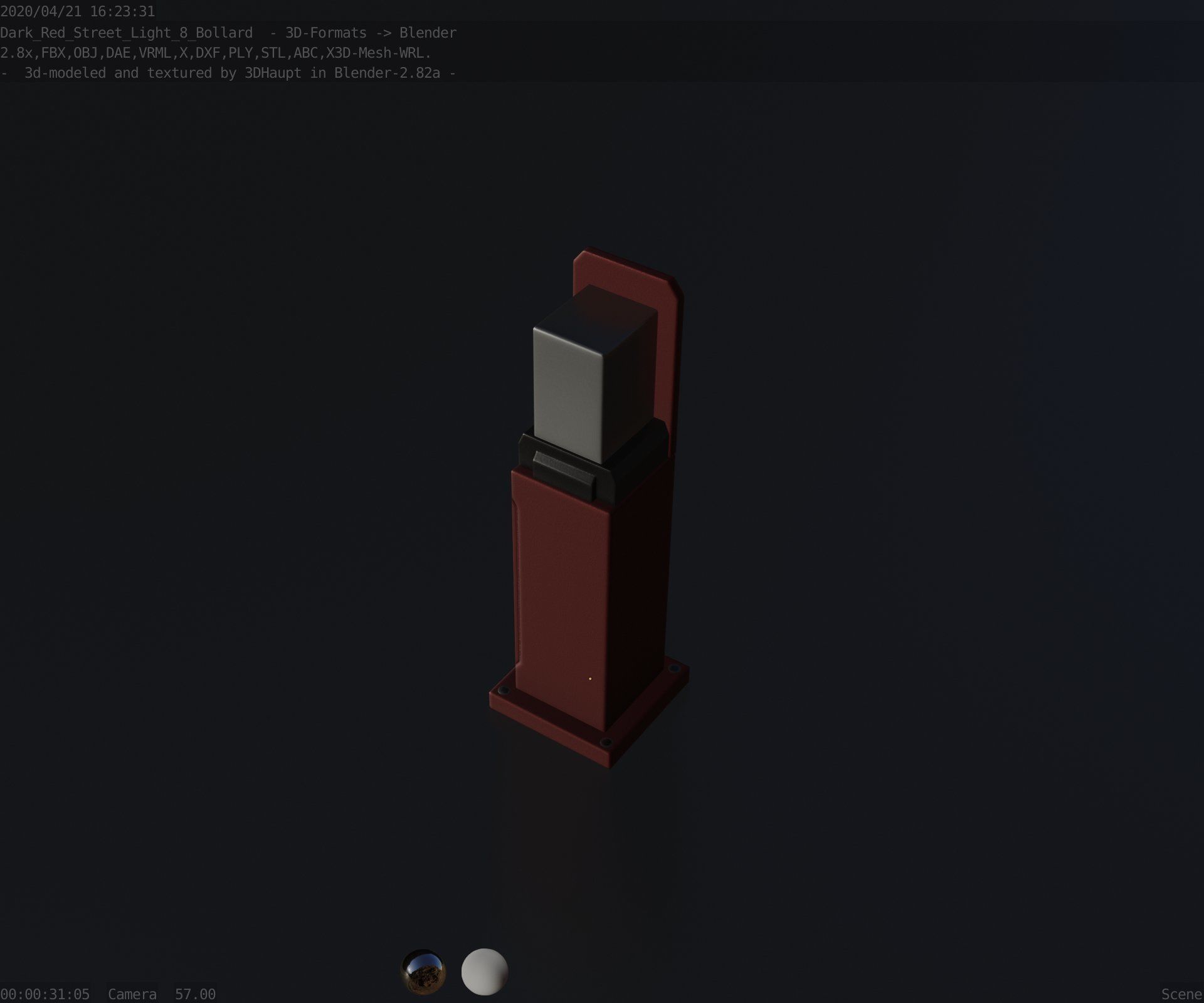 Street Light 8 Bollard 500 mm Dark Red Version 2 Low-poly 3D model_60