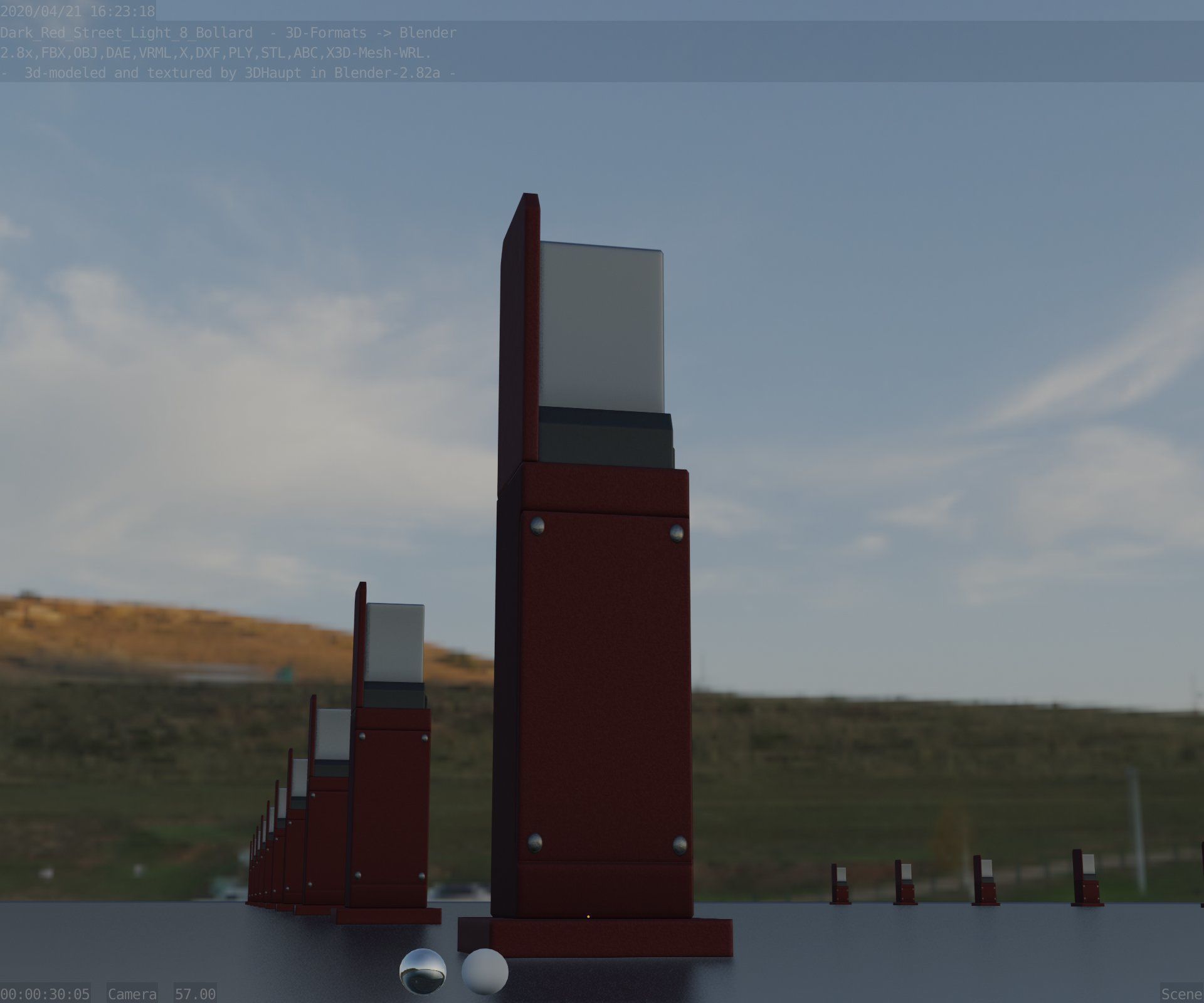 Street Light 8 Bollard 500 mm Dark Red Version 2 Low-poly 3D model_6