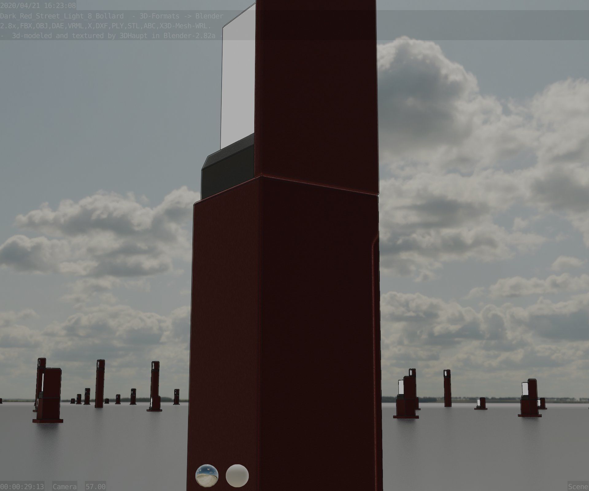 Street Light 8 Bollard 500 mm Dark Red Version 2 Low-poly 3D model_21