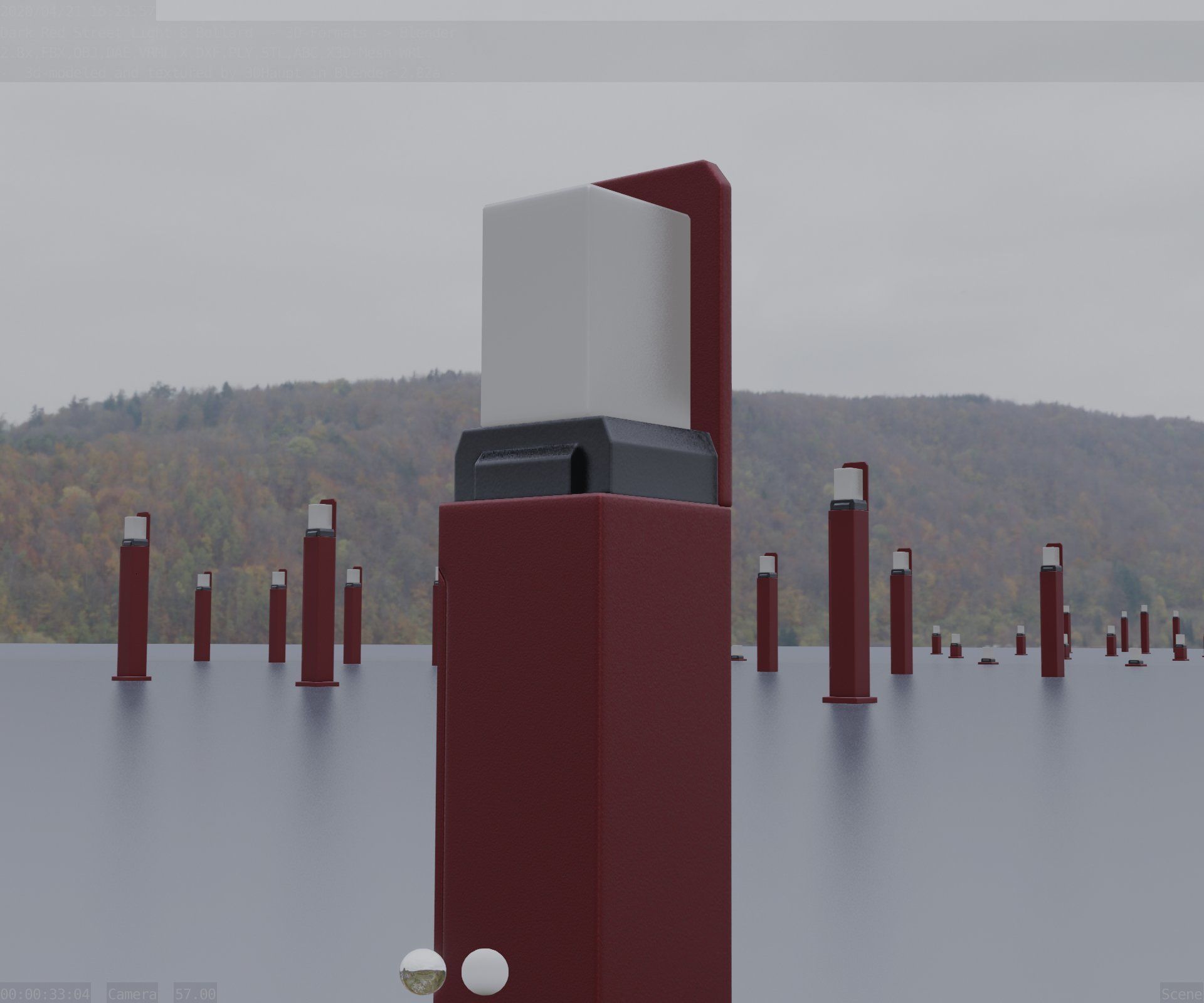 Street Light 8 Bollard 500 mm Dark Red Version 2 Low-poly 3D model_96
