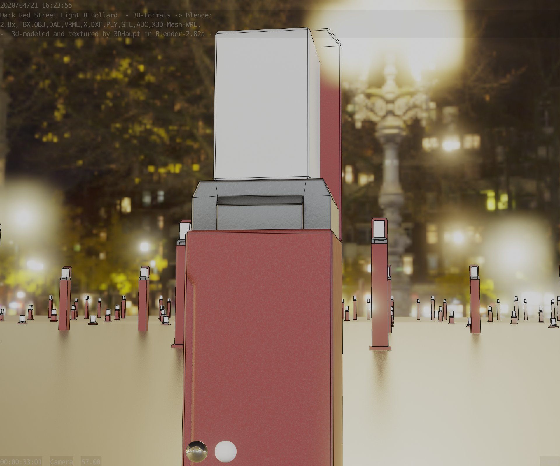 Street Light 8 Bollard 500 mm Dark Red Version 2 Low-poly 3D model_38