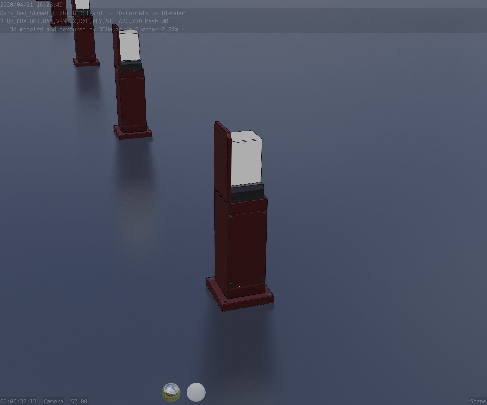 Street Light 8 Bollard 500 mm Dark Red Version 2 Low-poly 3D model_92