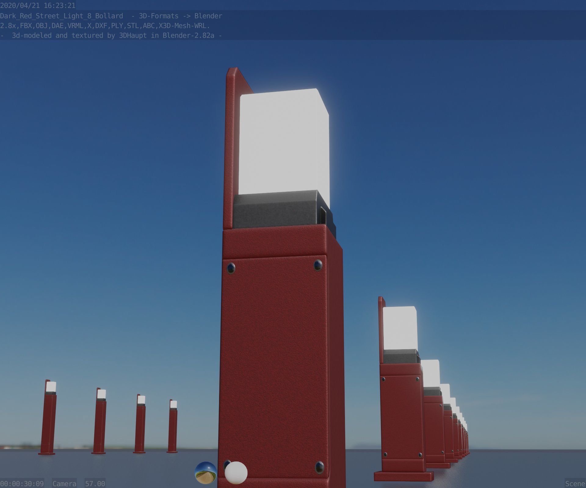 Street Light 8 Bollard 500 mm Dark Red Version 2 Low-poly 3D model_10