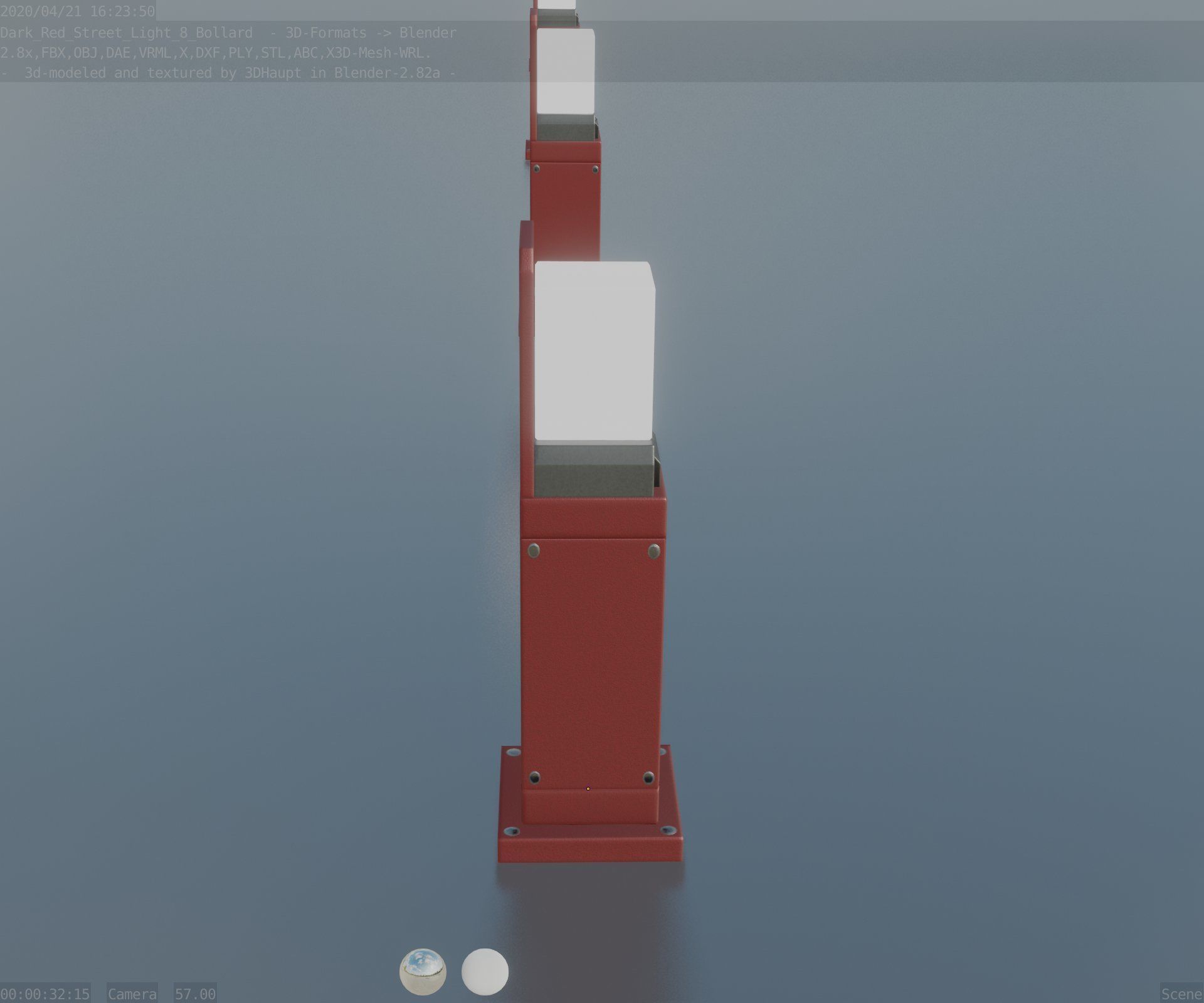 Street Light 8 Bollard 500 mm Dark Red Version 2 Low-poly 3D model_94