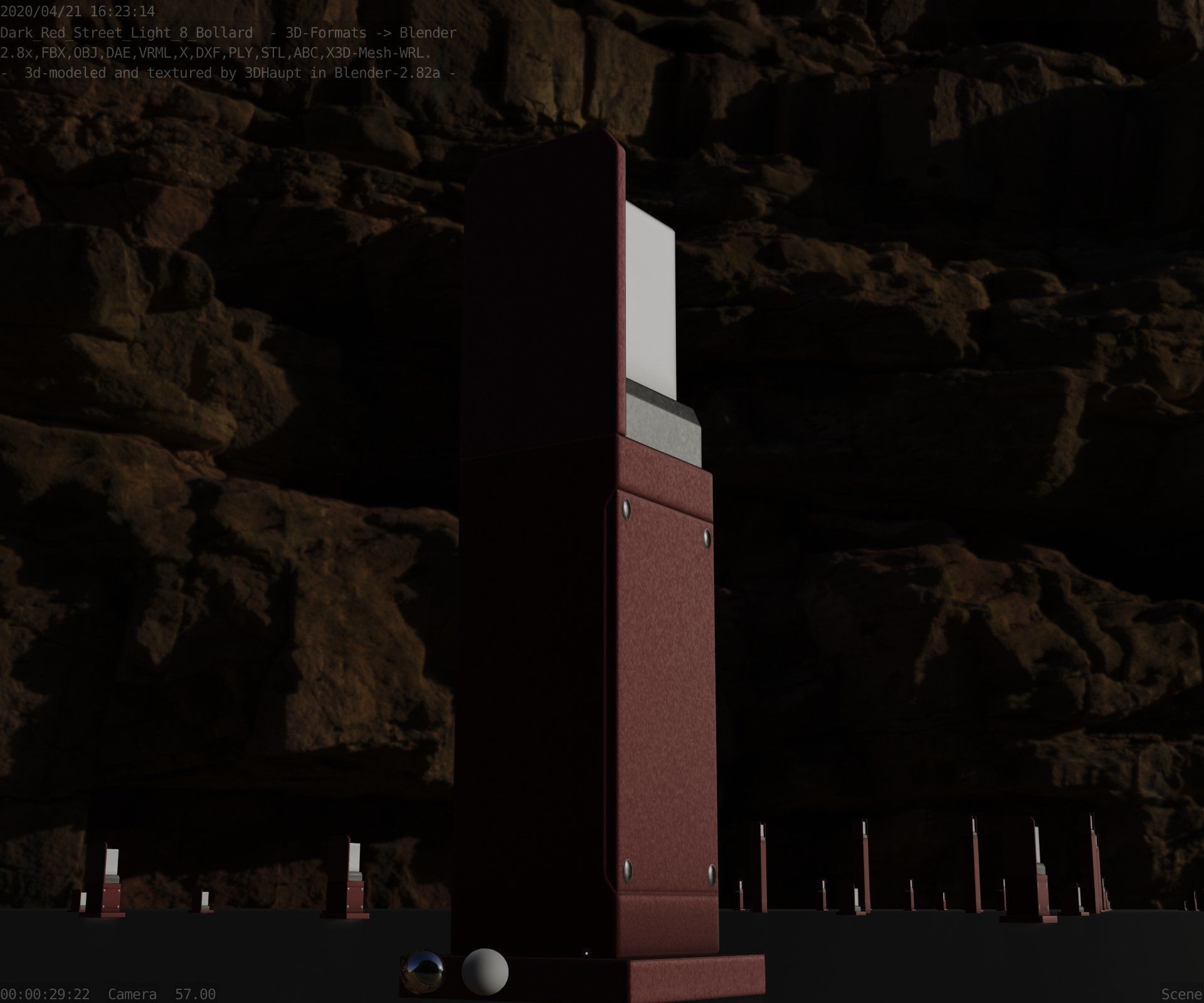 Street Light 8 Bollard 500 mm Dark Red Version 2 Low-poly 3D model_46