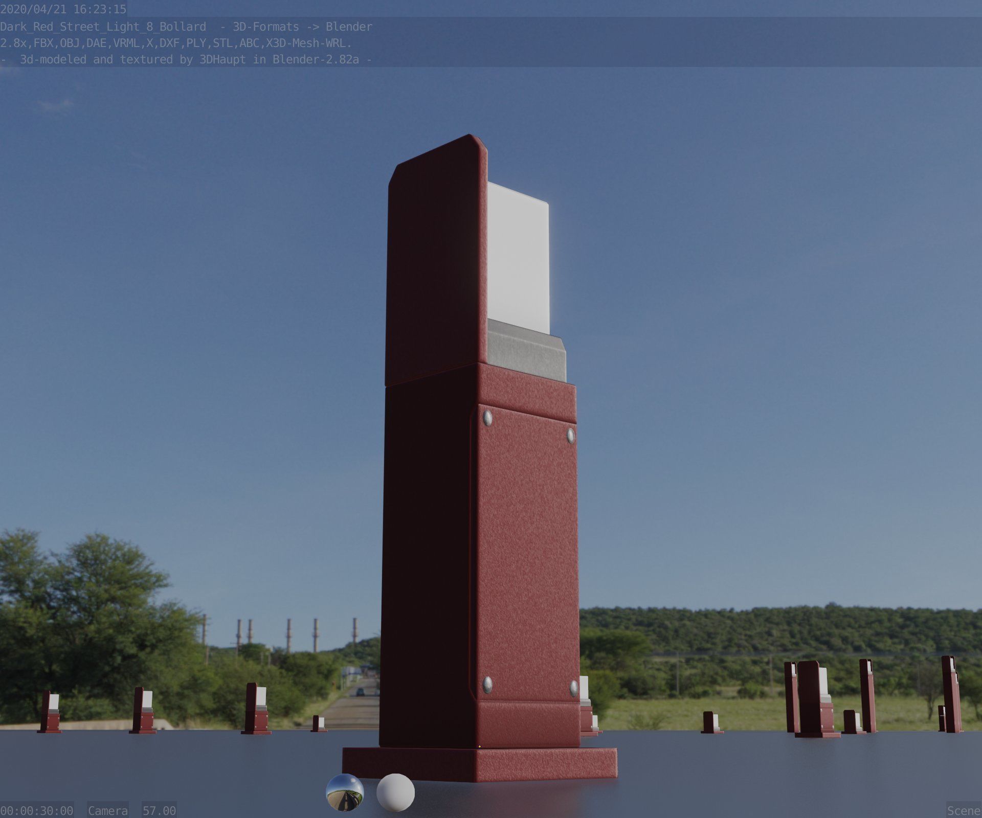 Street Light 8 Bollard 500 mm Dark Red Version 2 Low-poly 3D model_2