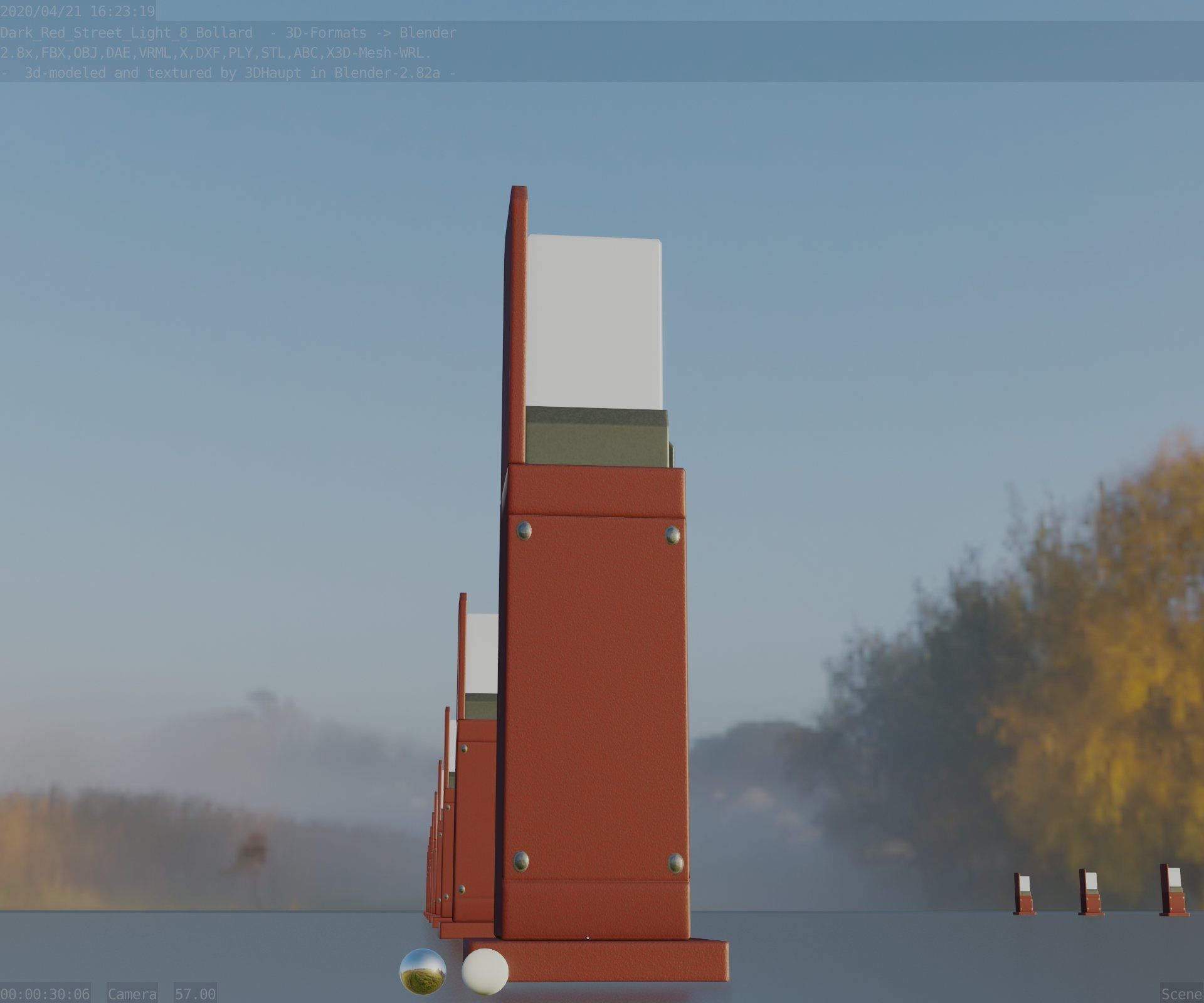 Street Light 8 Bollard 500 mm Dark Red Version 2 Low-poly 3D model_7
