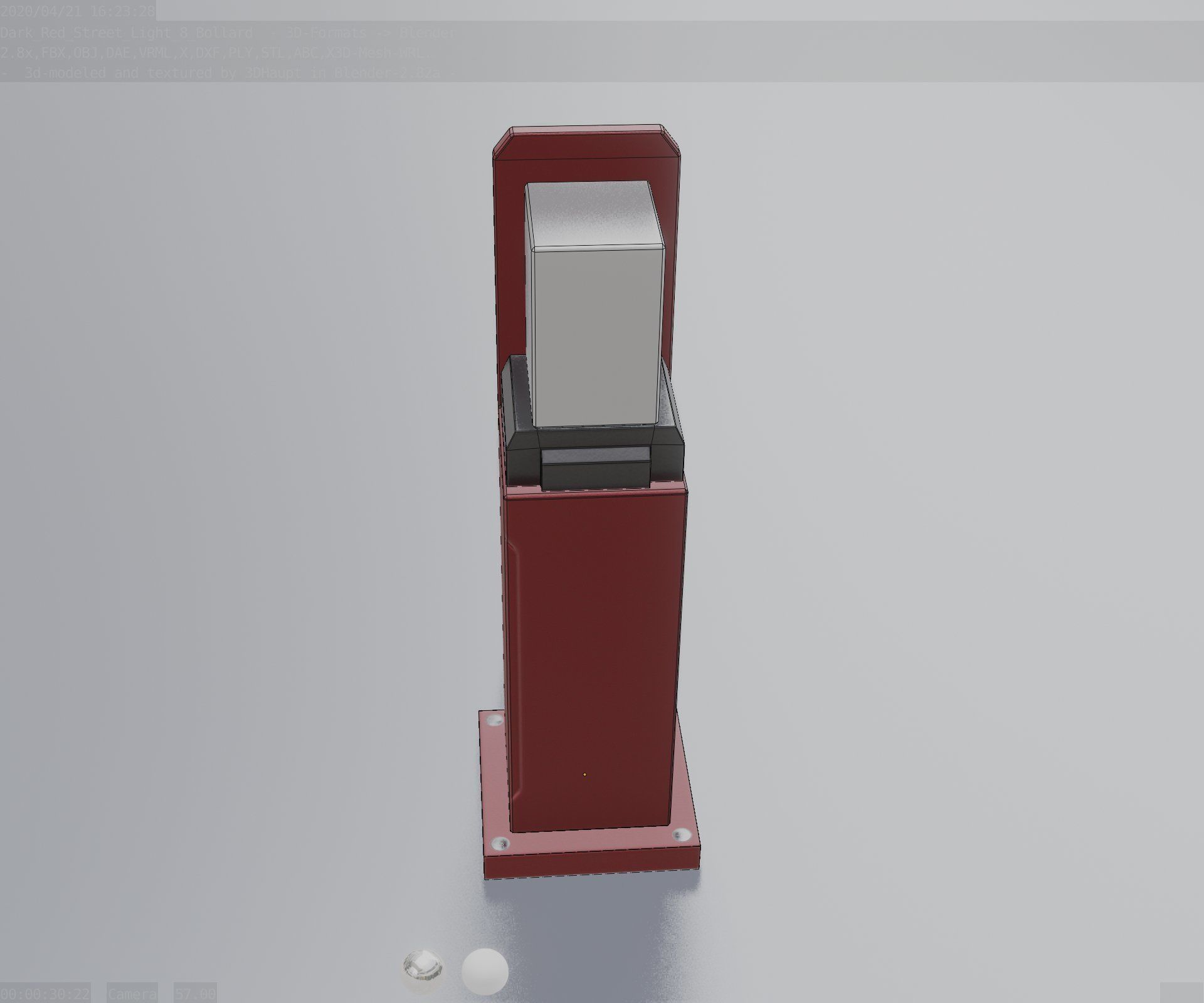 Street Light 8 Bollard 500 mm Dark Red Version 2 Low-poly 3D model_53