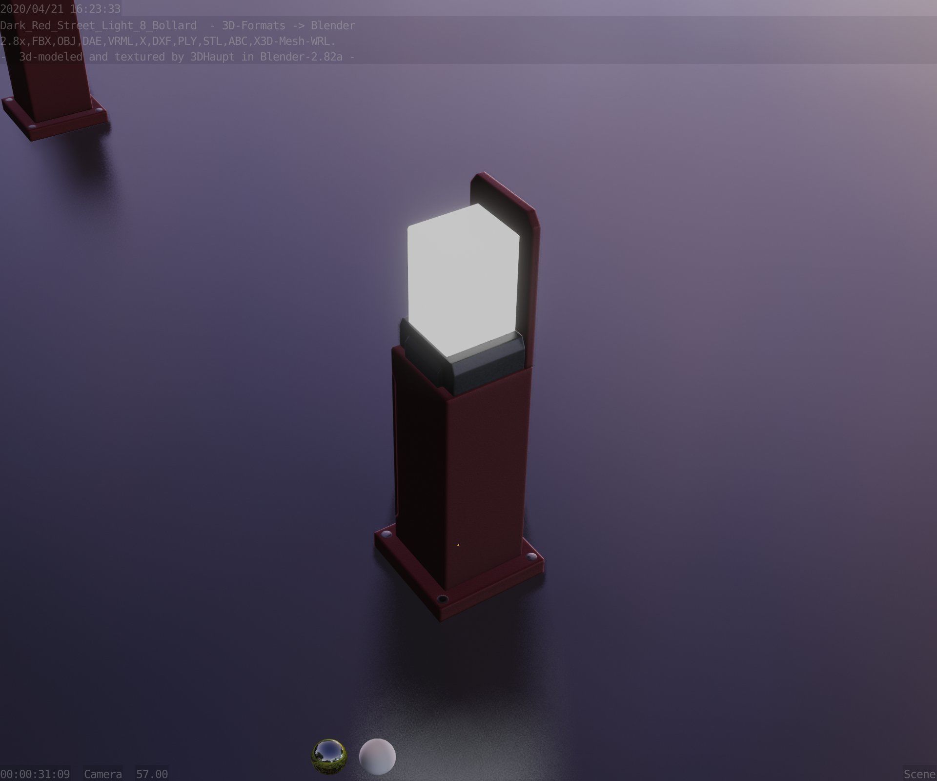 Street Light 8 Bollard 500 mm Dark Red Version 2 Low-poly 3D model_64